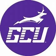 Grand Canyon University logo, purple background, white antelope graphic with 'GCU' text