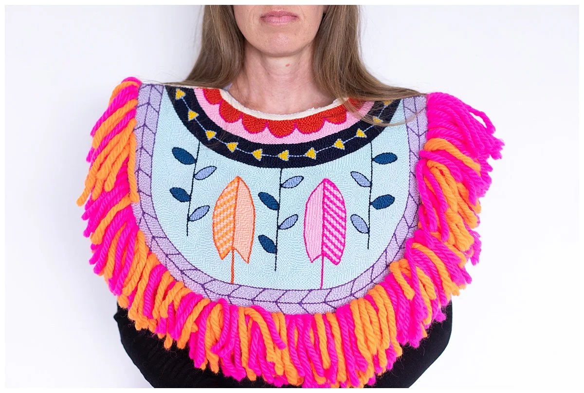 Bold, colourful wool composition referencing Niuean hiapo patterns, crafted by New Zealand artist Natalie Holland.