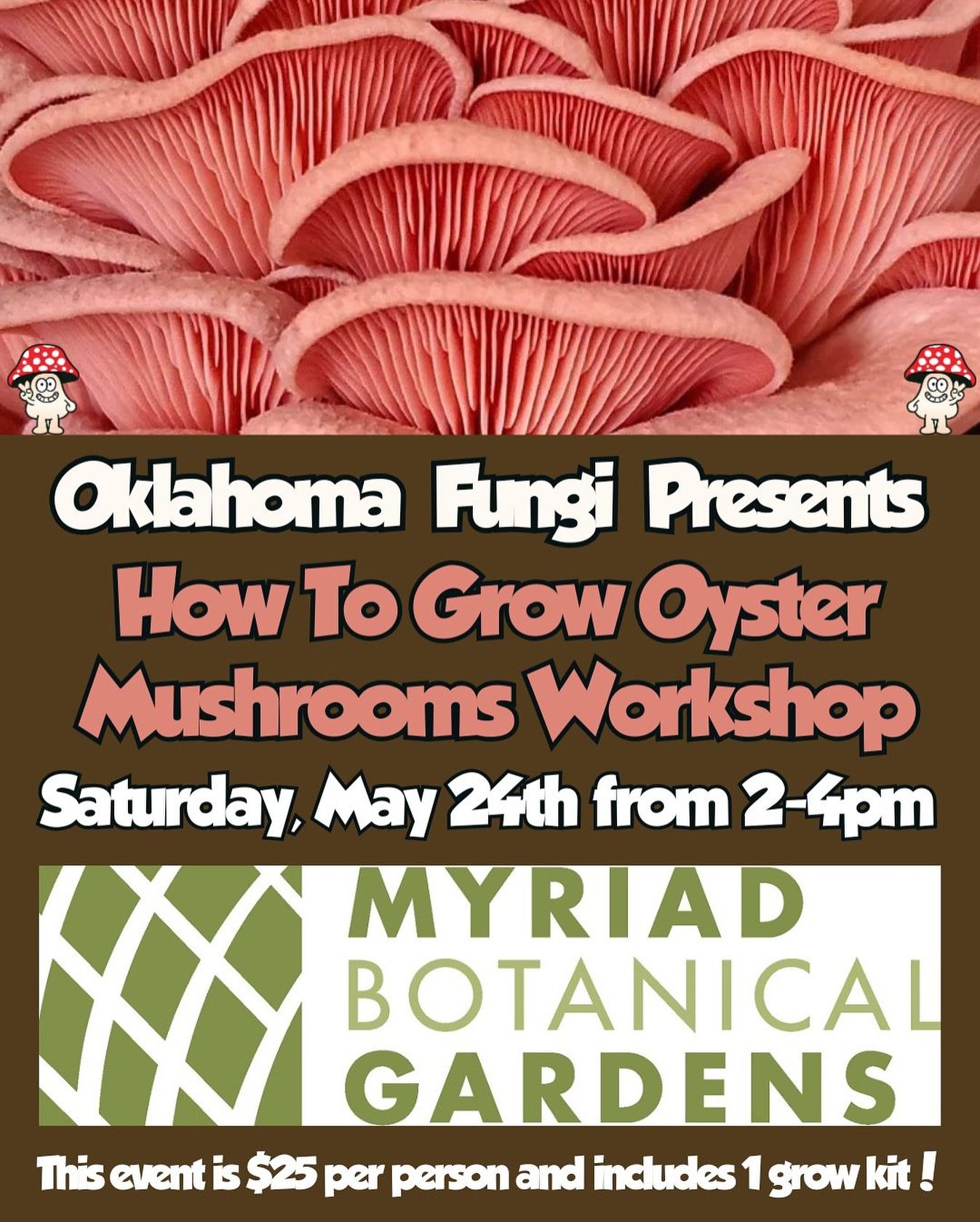 Hey Friends👋 I’m hosting a Mushroom Cultivation Workshop at the Myriad Botanical Gardens on Saturday, May 24th from 2 to 4 pm🍄🙌 During this class, I’ll walk you through the basics of mushroom cultivation, and I’ll show you how to
