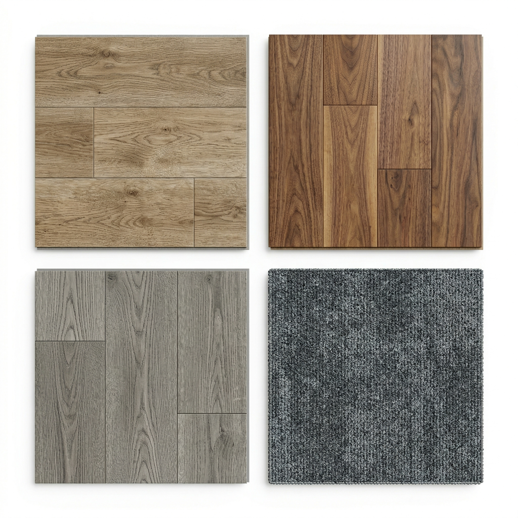 Flooring types: vinyl, carpet, wood, laminate