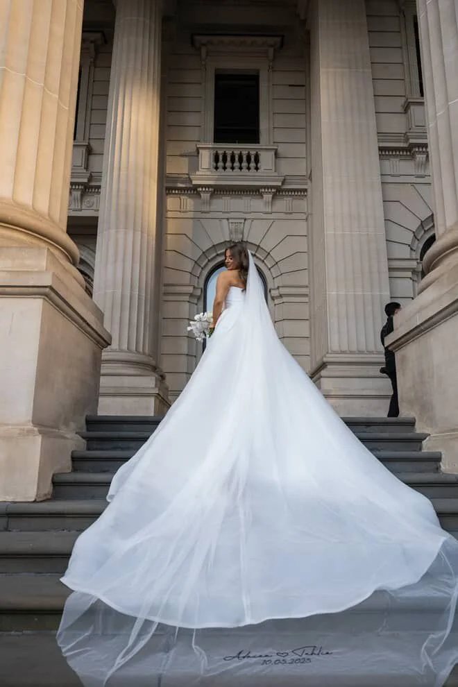 names and date embroidered veil