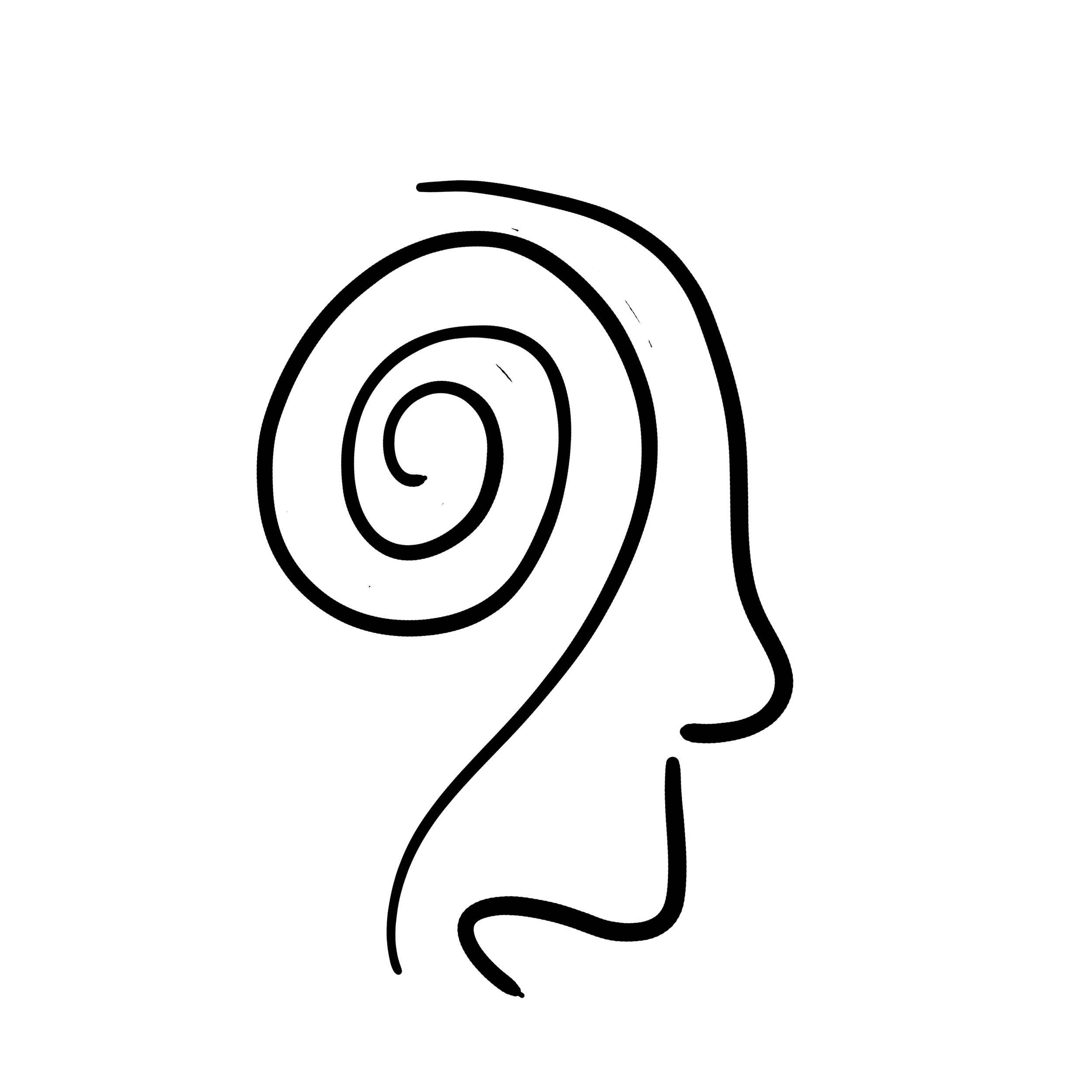 Abstract illustration of a face with a spiral design representing the head or brain, suggesting concepts of thought, creativity, or psychology.