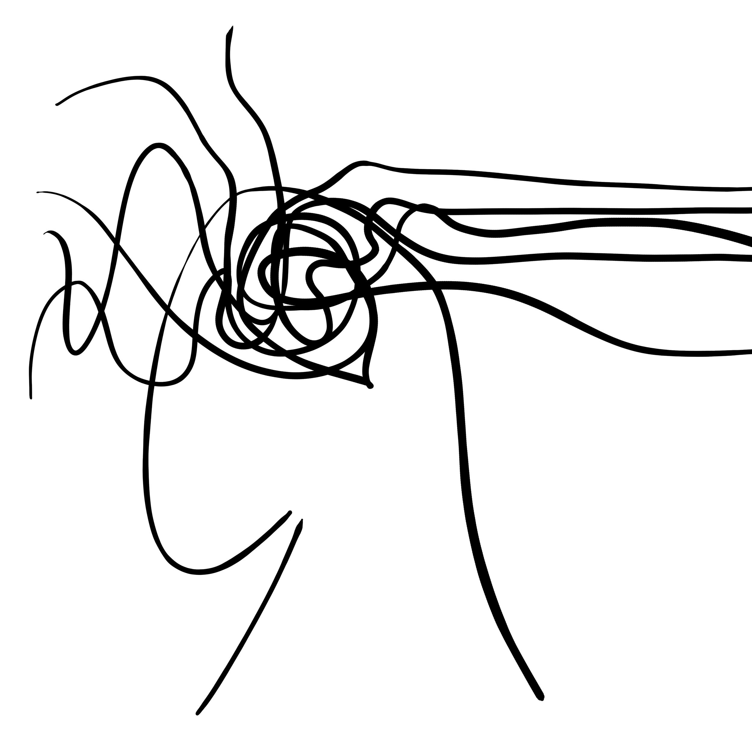 Abstract line drawing of OCD. obsessive compulsive disorder. intrusive thoughts. compulsive checking and compulsive reassurance seeking behaviour.