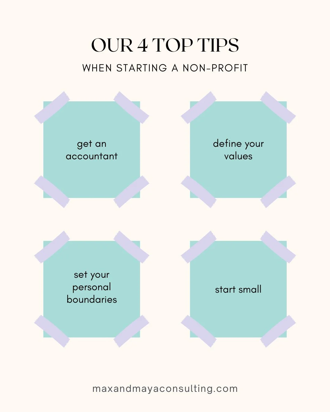 Thinking of starting a non-profit? 🌱

Here are our 4 top tips to help you build strong foundations:
1️⃣ Get an accountant
2️⃣ Define your values
3️⃣ Set your personal boundaries
4️⃣ Start small

From our own experience of founding and growing grassr