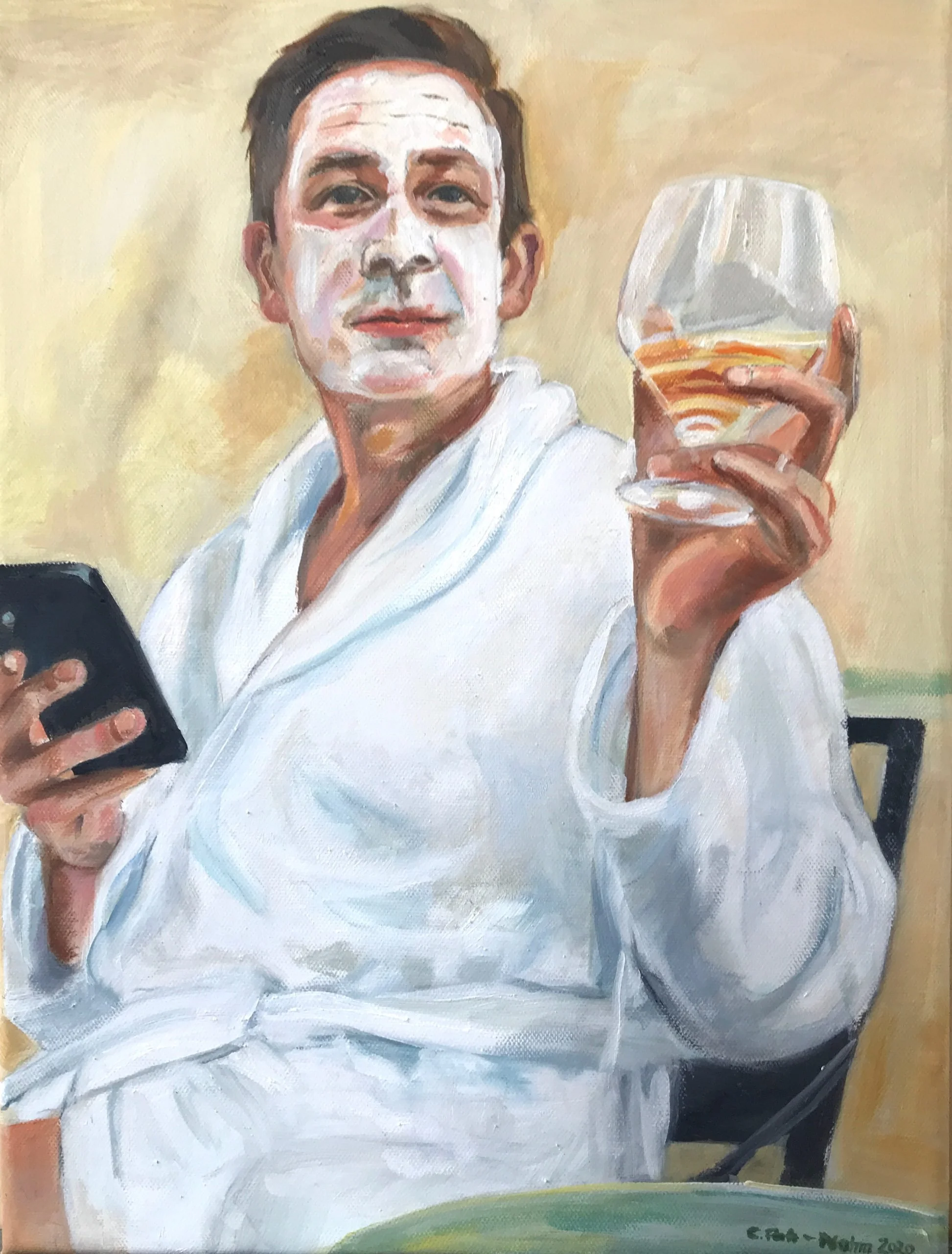 Mit Maske – 30×40 cm, Öl auf Leinwand