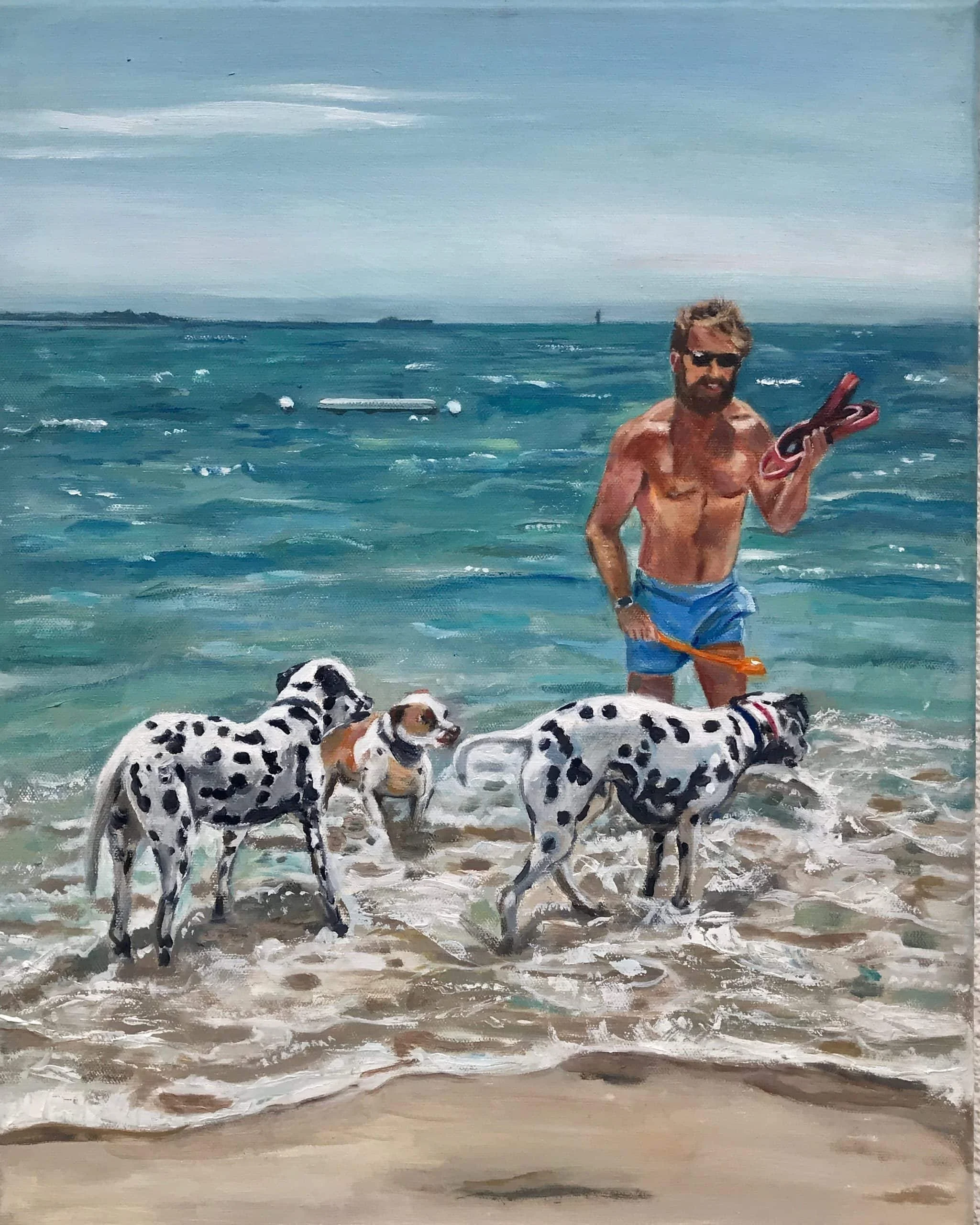 Fitness am Strand – 40x50 cm, Öl auf Leinwand