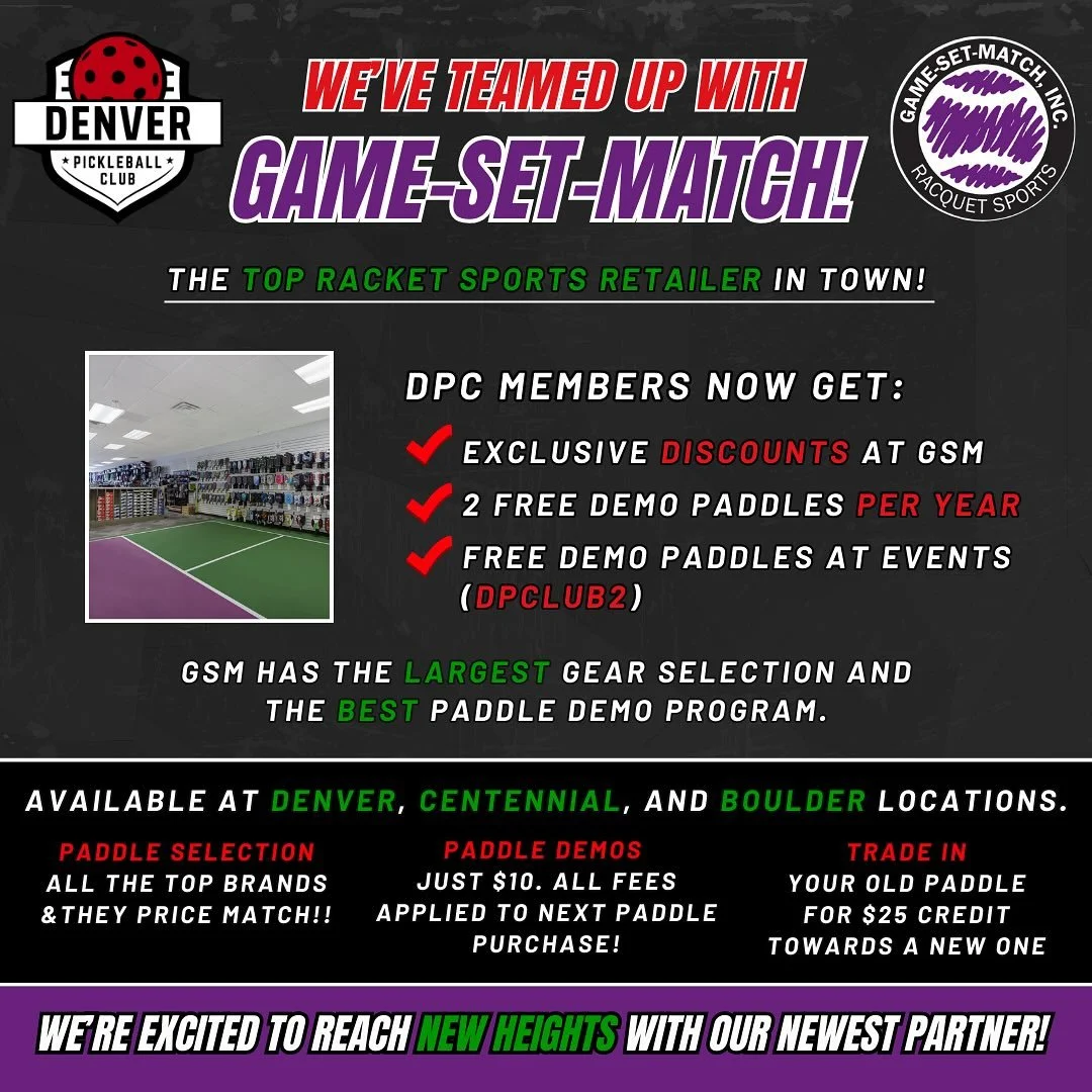 We&rsquo;re stoked to announce our new partnership with Game-Set-Match, the best racket sports retailer in town! 

@gamesetmatchinc has the largest selection of pickleball gear in the region and runs the #1 paddle demo program in the Intermountain ar