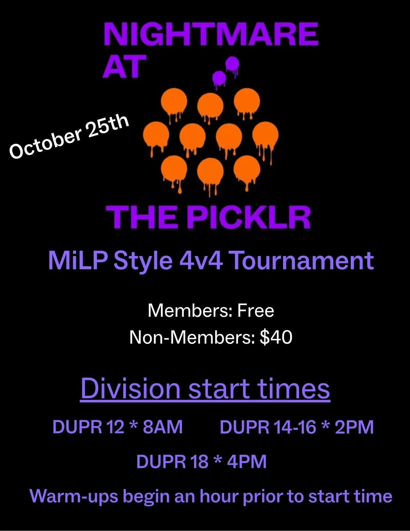 🎾 Minor League Pickleball is coming to The Picklr Littleton!🥒 

Rally scoring. Fast matches. Team energy. All the action you can handle. Costumes encouraged, scores will not be entered into DUPR! 

Each matchup features:
💥 Women&rsquo;s Doubles
💥