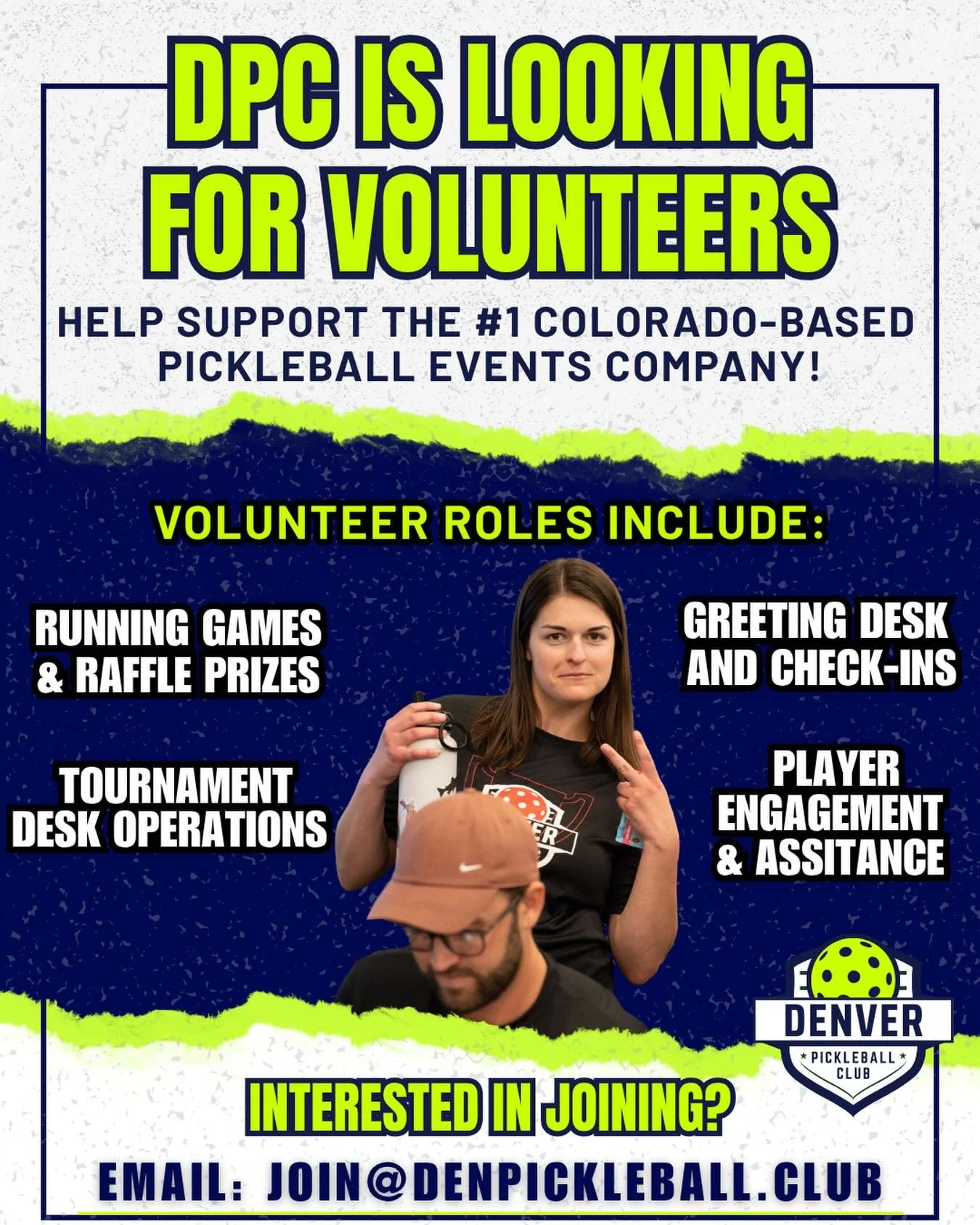 Hey guys! 🙌🏓 DPC is looking for volunteers to help support upcoming events and tournaments!

Volunteer roles may include:
✅ Greeting players and helping with check-ins
✅ Tournament desk support
✅ Running games and raffle prizes
✅ Helping players th