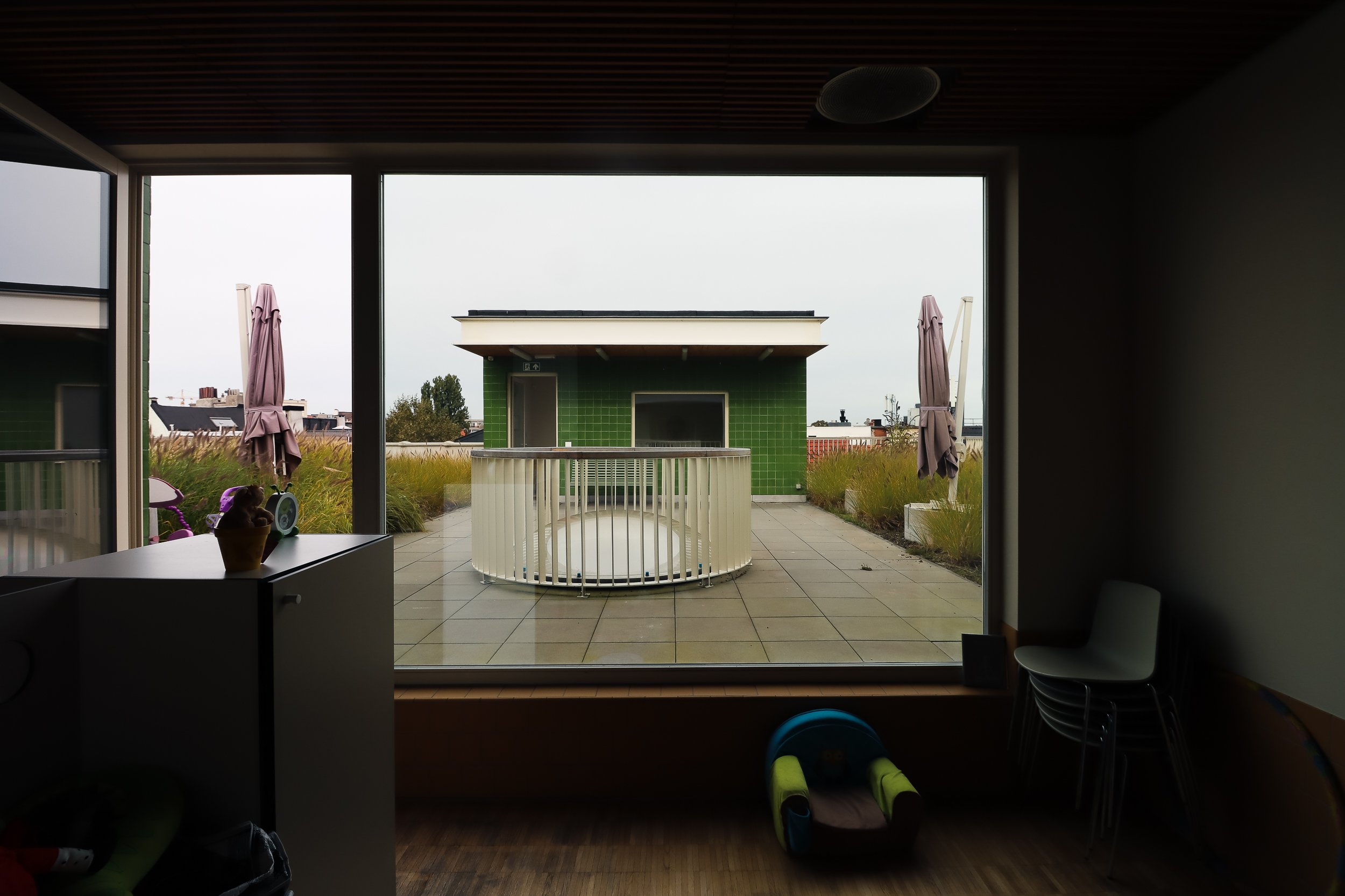 Play on. Recreation room next to the terrace for families and children who reside in the pension.