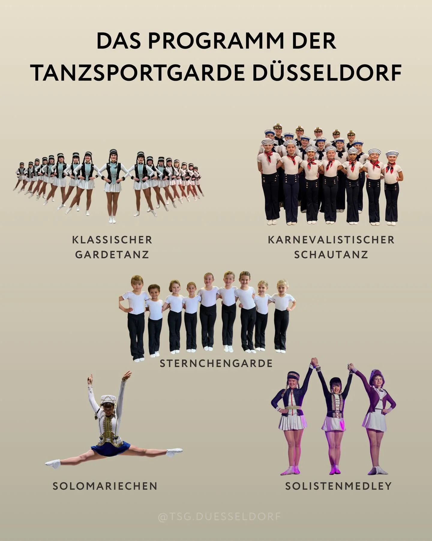 B&uuml;hne frei f&uuml;r die Tanzsportgarde D&uuml;sseldorf! 🖤

⬆️Das ist unser Programm f&uuml;r die Session 2025/26⬆️

Als Veranstalter k&ouml;nnt ihr euch aus verschiedenen Konstellationen und Programmpunkten genau das zusammenstellen, was zu eur