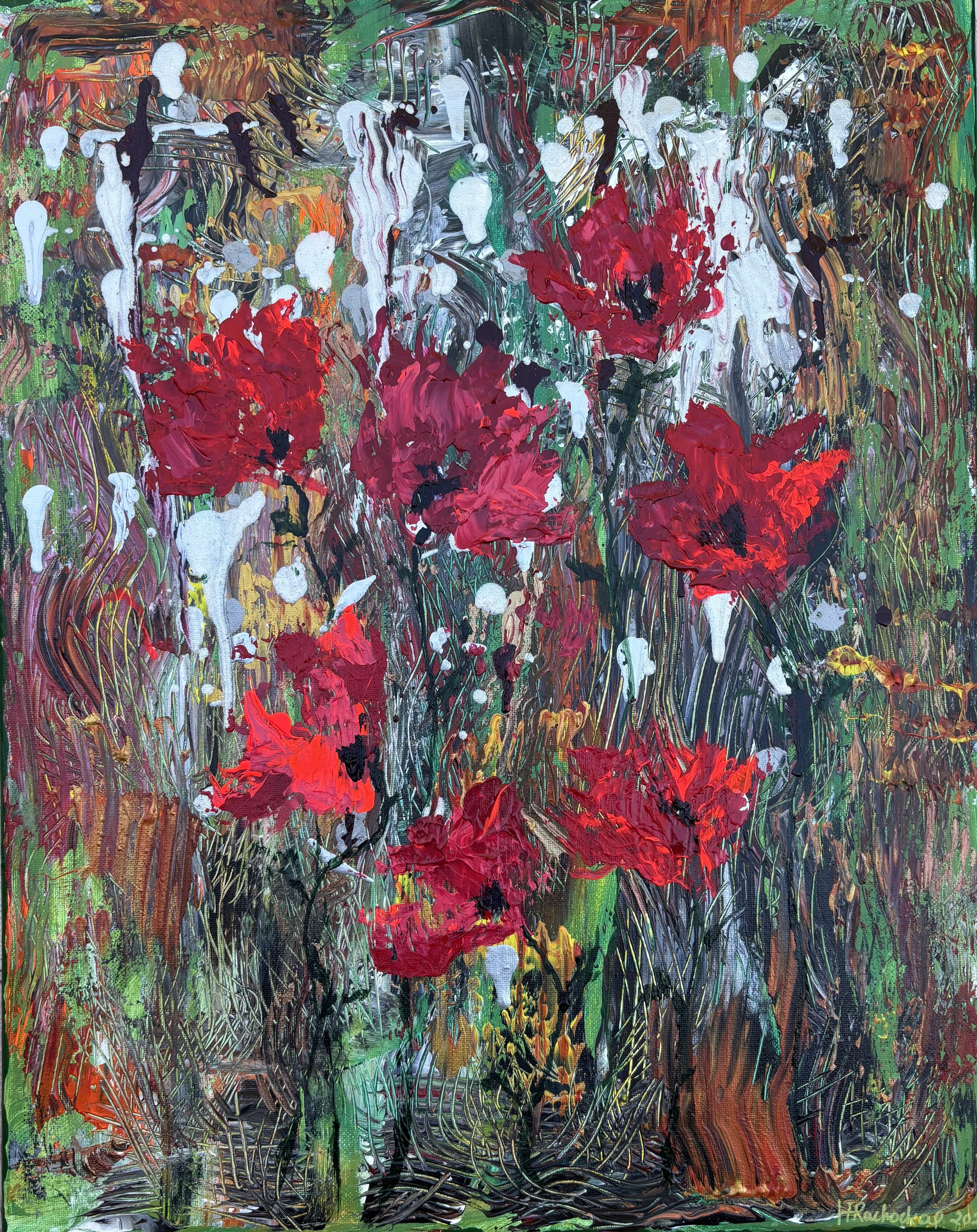 "Field of Poppies 2: What Language Is Your Fear?" Acrylic on canvas 16x20