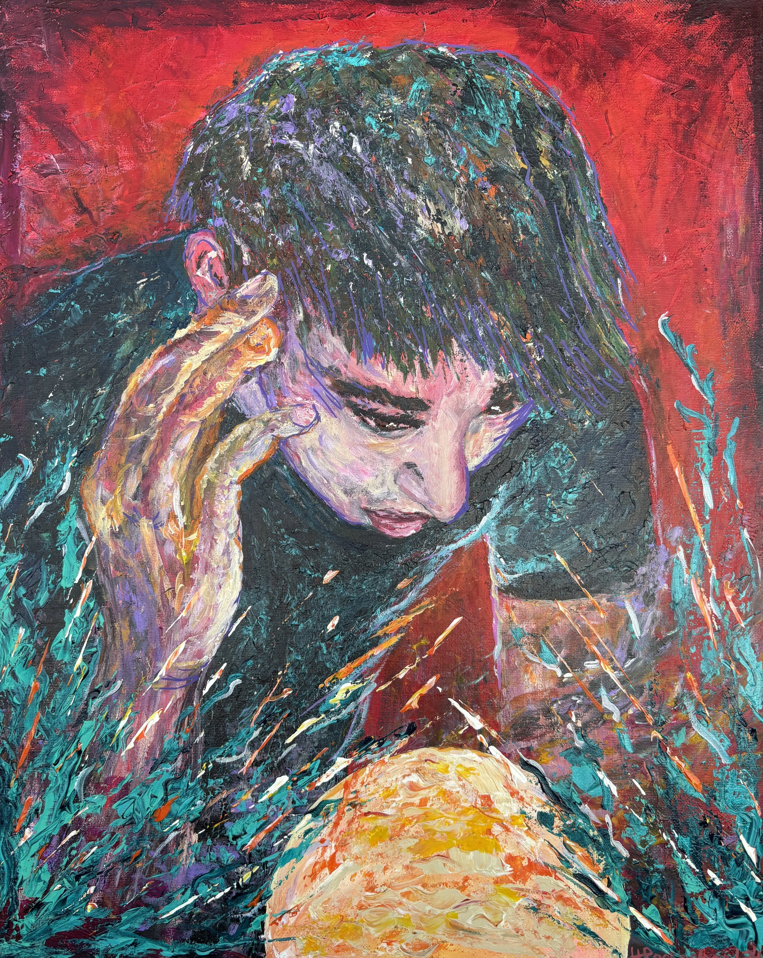 "A Boy and His Moon" Acrylic on canvas 16x20