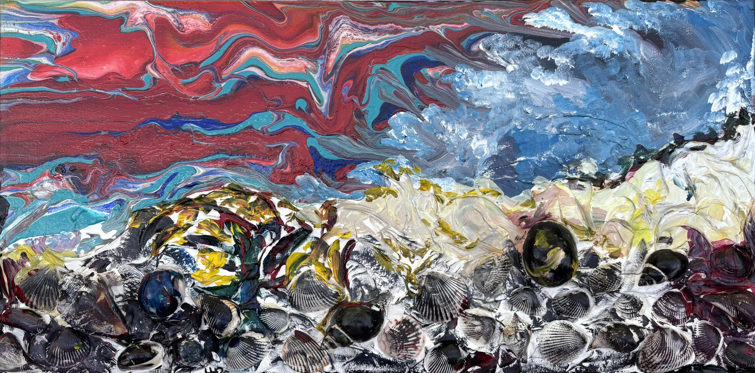"Florida Sky And The Seashells" Mixed media 10x20