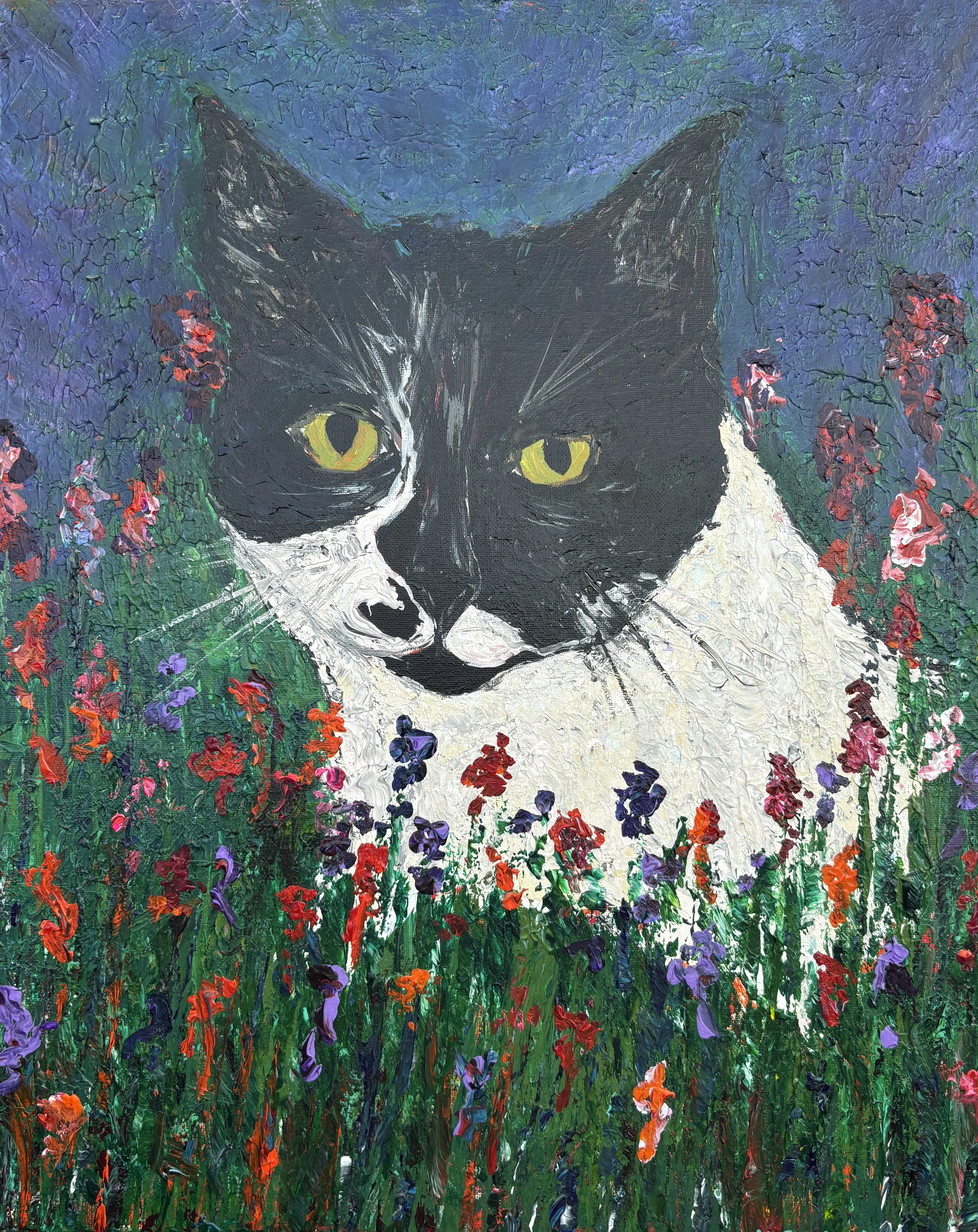 "Harrison: Please Stop And Smell The Catnip" Acrylic on canvas 16x20