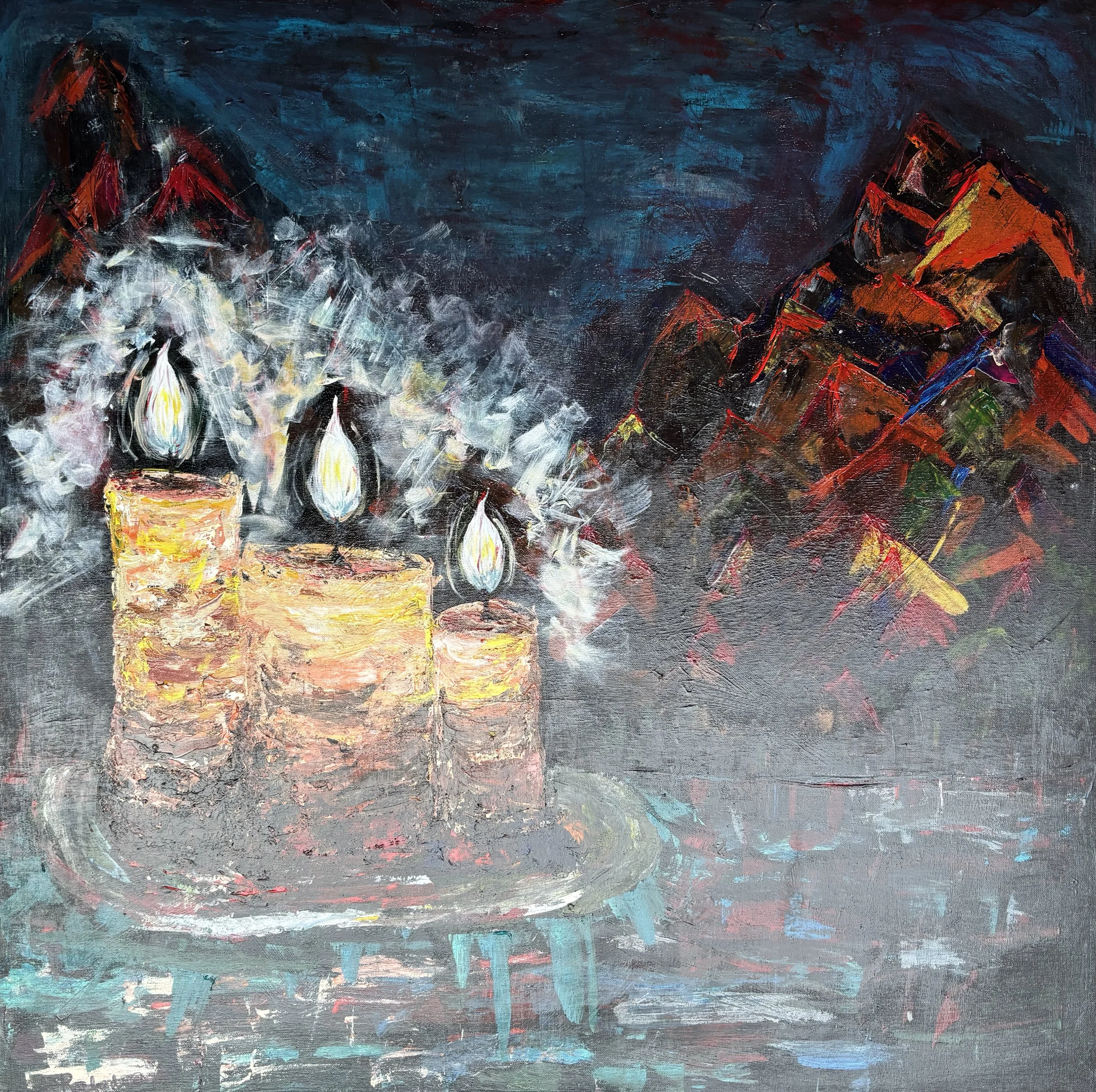 "Mountains By Candlelight" Acrylic on canvas 36x36