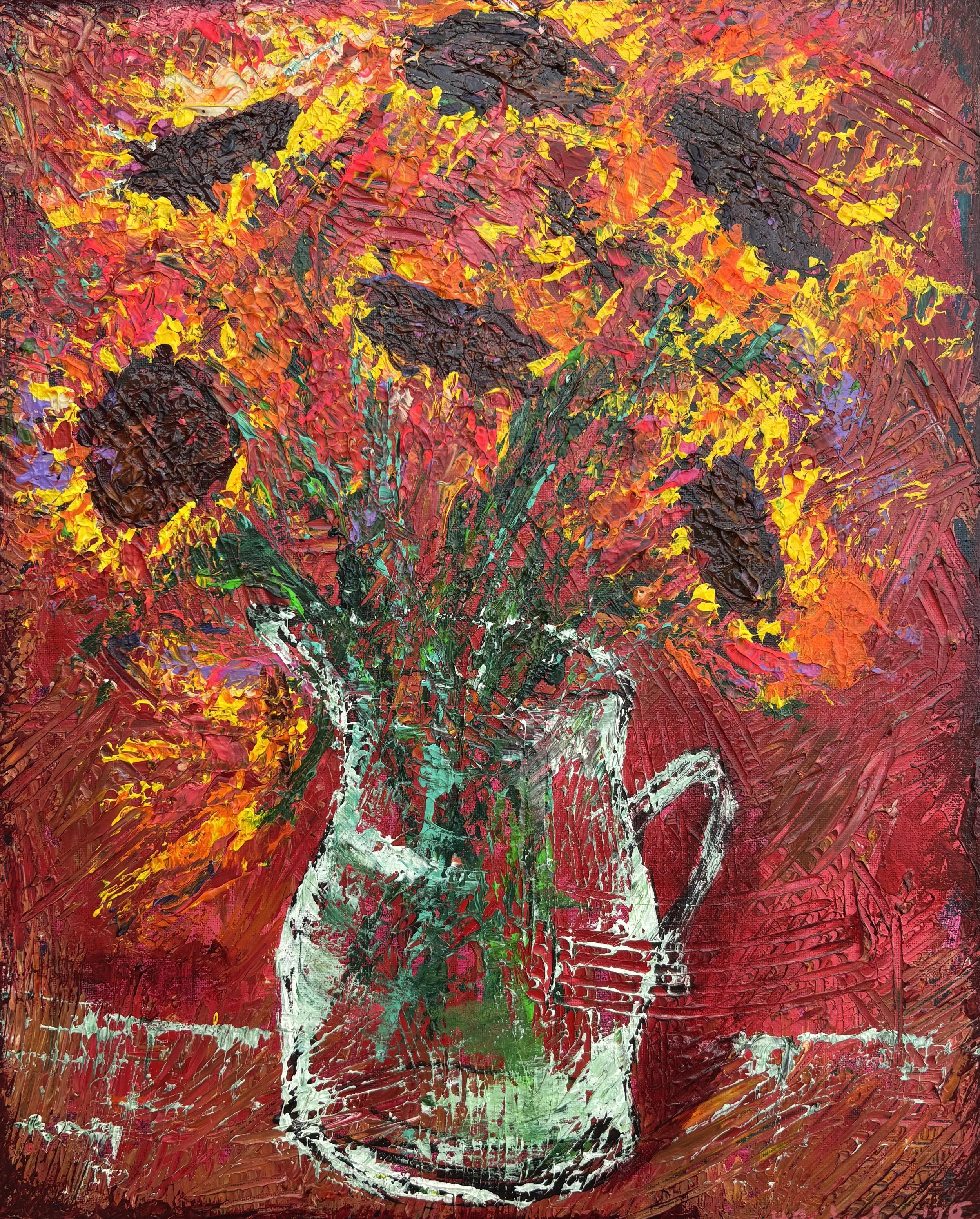 "Small Fires in a glass pitcher" Acrylic on canvas 16x20