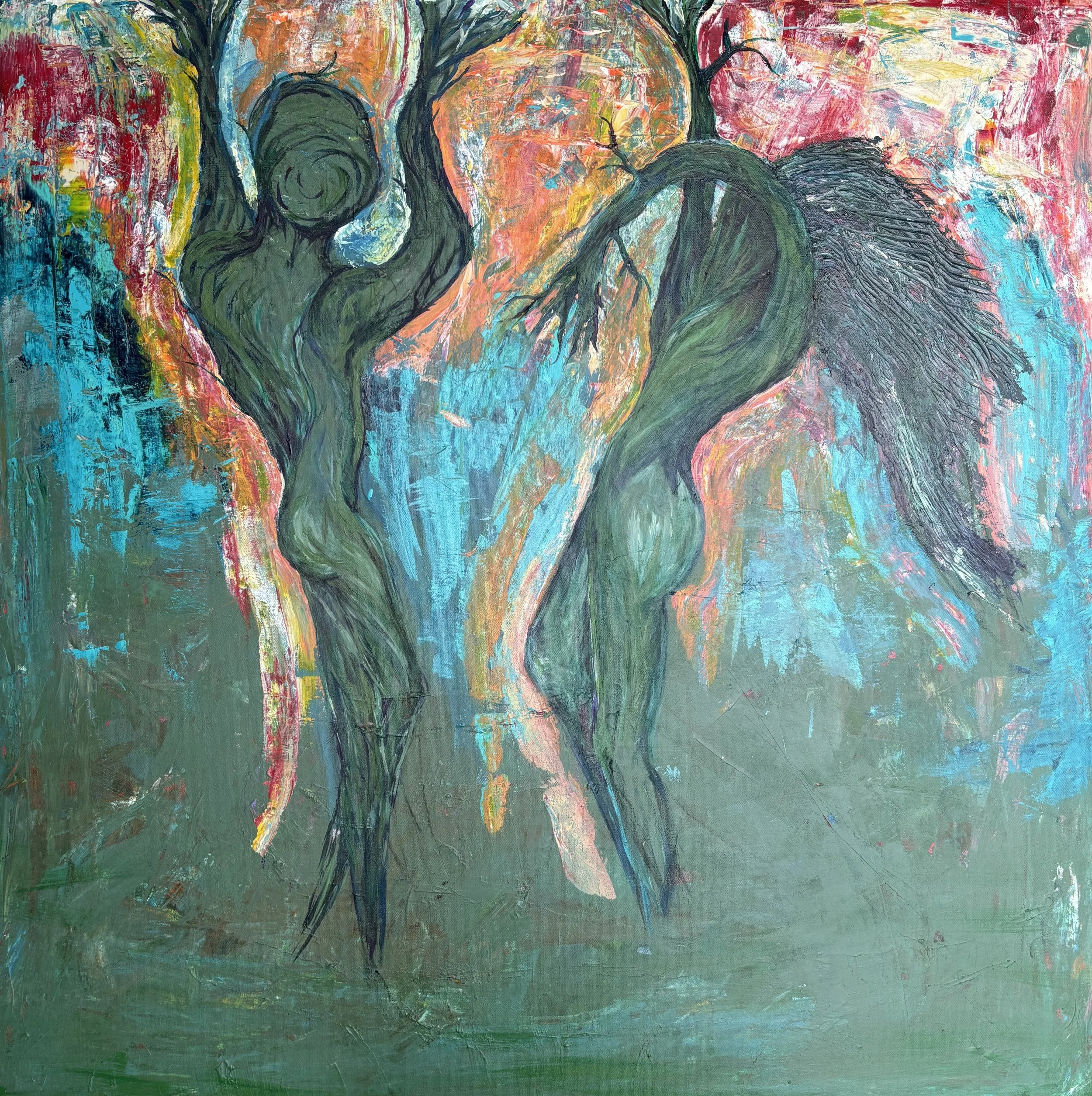 "Dancing Trees: Worshippers Of The Sun" Acrylic on canvas 36x36