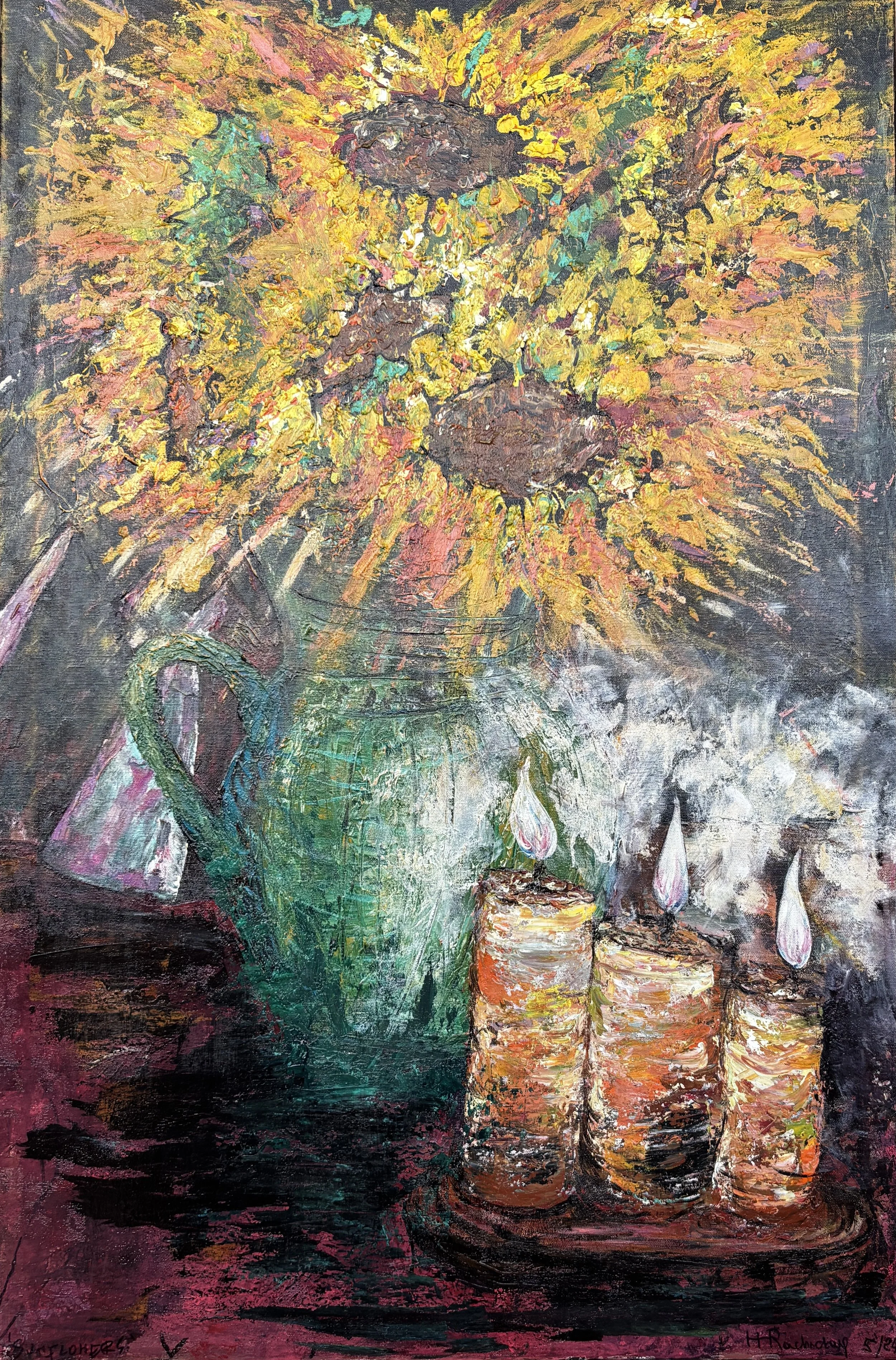 "Sunflowers by Candlelight" Acrylic on canvas 20x35