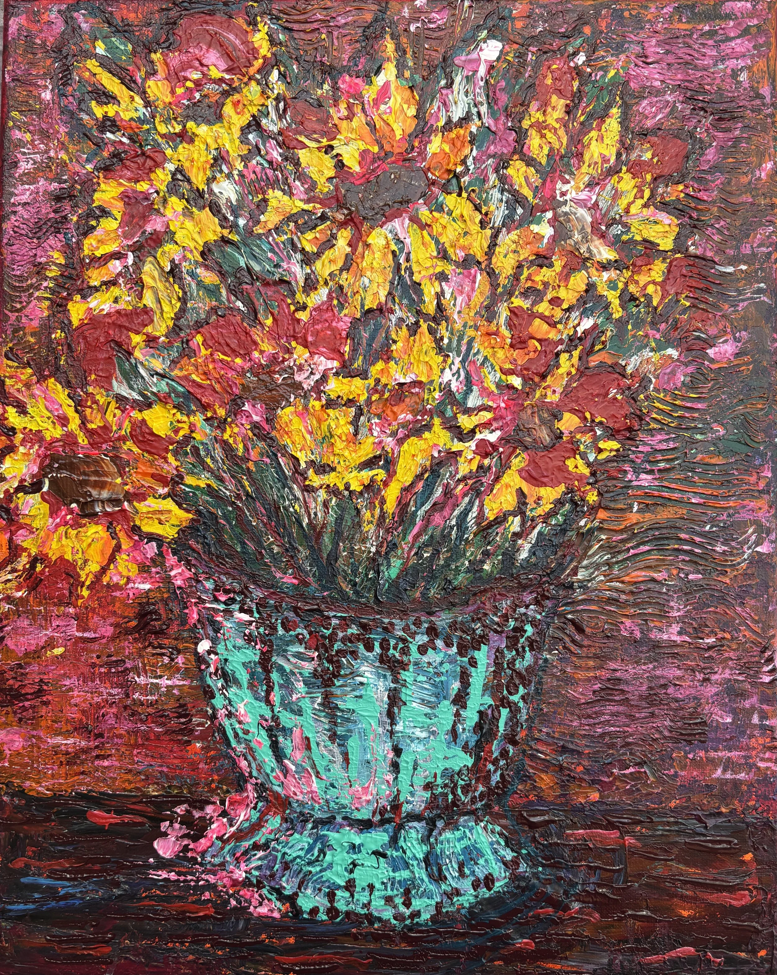 "Bloomy Blue Pot" Acrylic on canvas 16x20