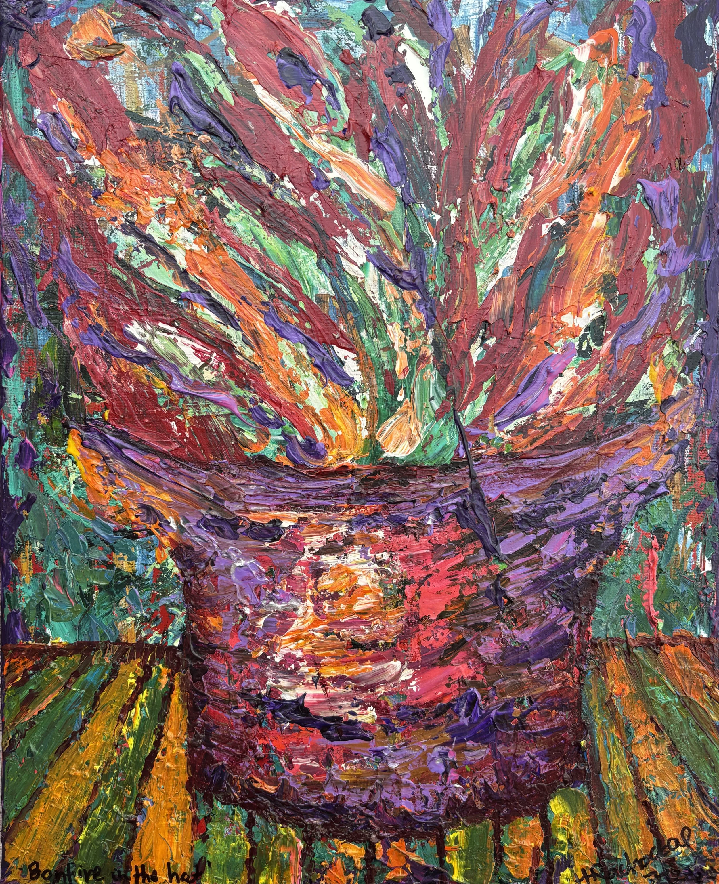 "Bonfire in My Hat" Acrylic on canvas 16x20