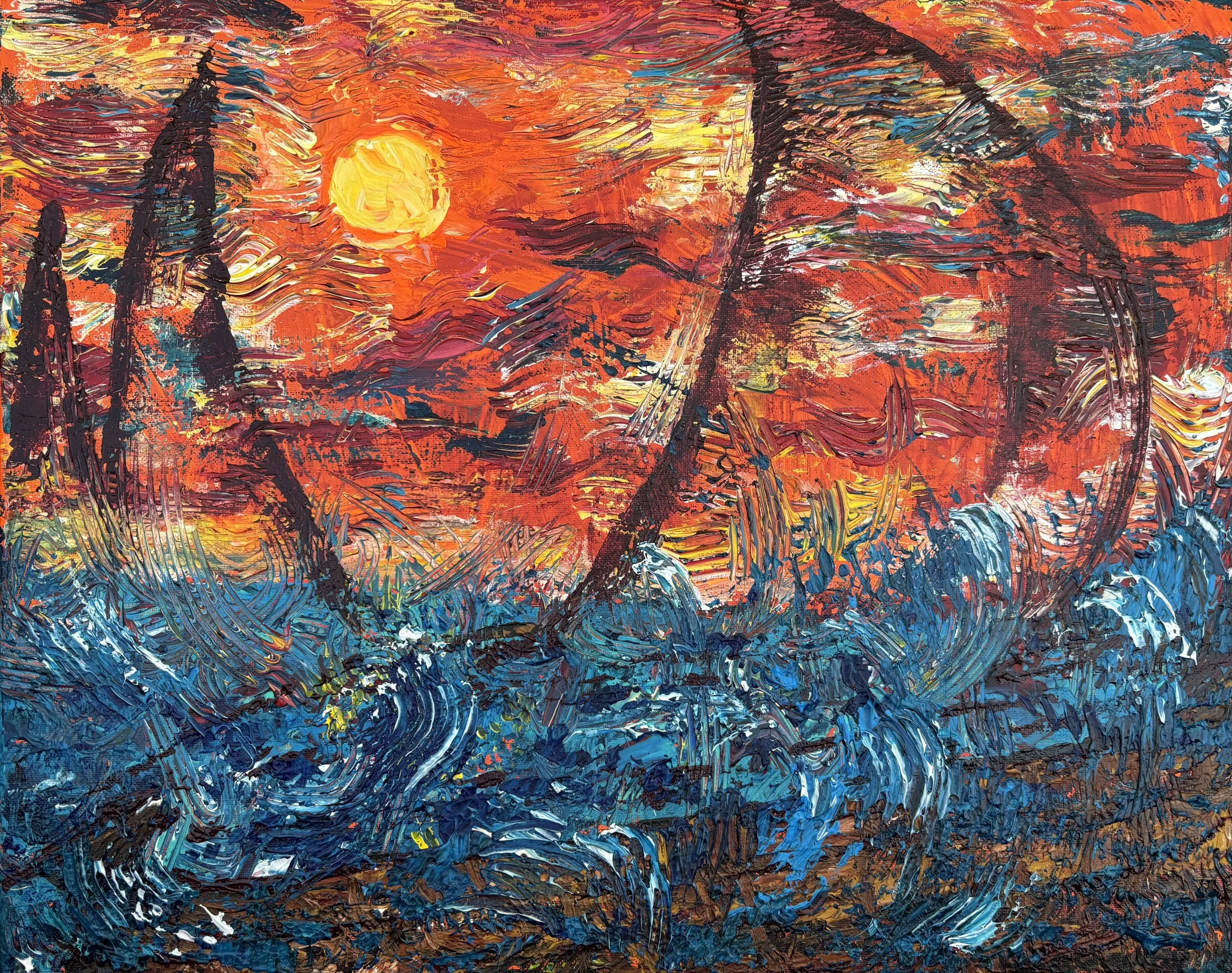 "Sails At Sunset" Acrylic on canvas 16x20