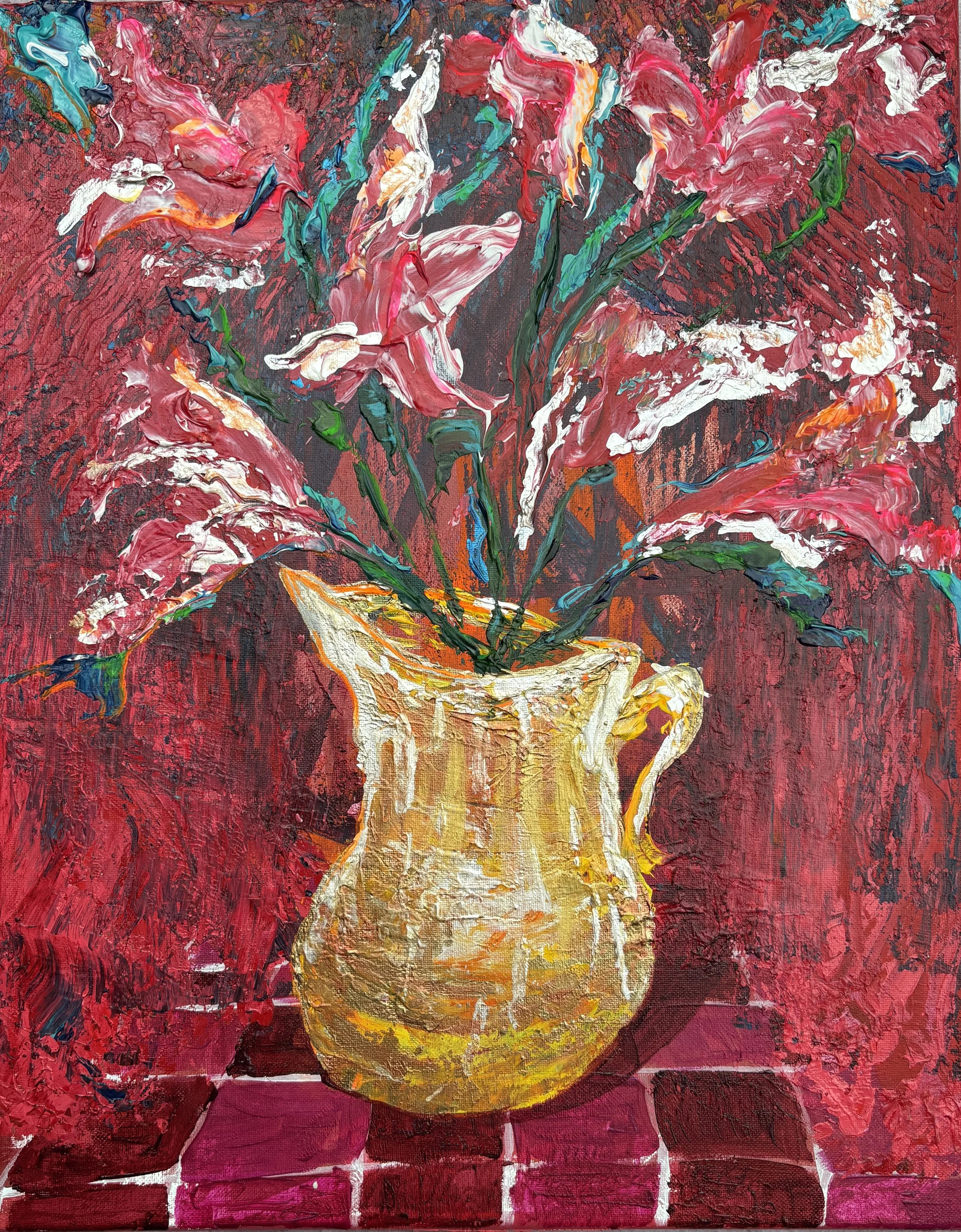 "Lillies And The Curtains" Acrylic on canvas 16x20