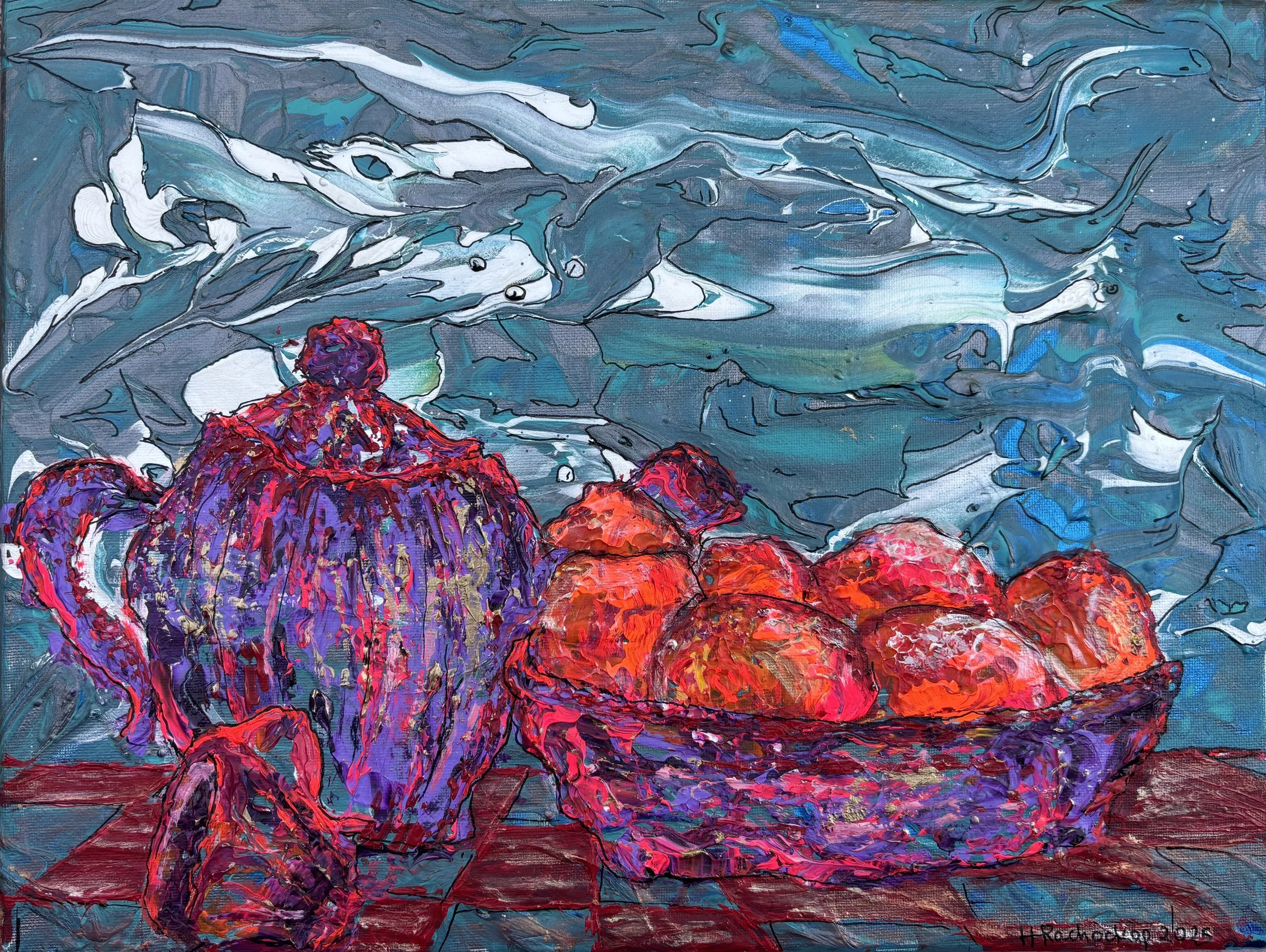 "Tea, Monsters And Oranges" Acrylic on canvas 20x16