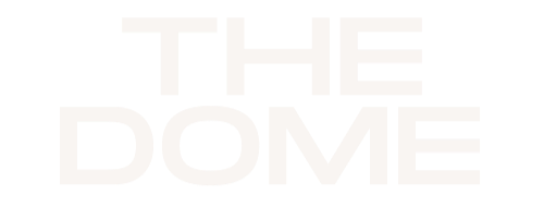 Text logo with the words 'THE DOME' in bold cream letters on a black background.