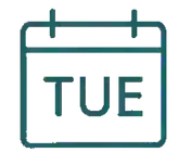 A digital calendar icon displaying the day 'TUE' for Tuesday.