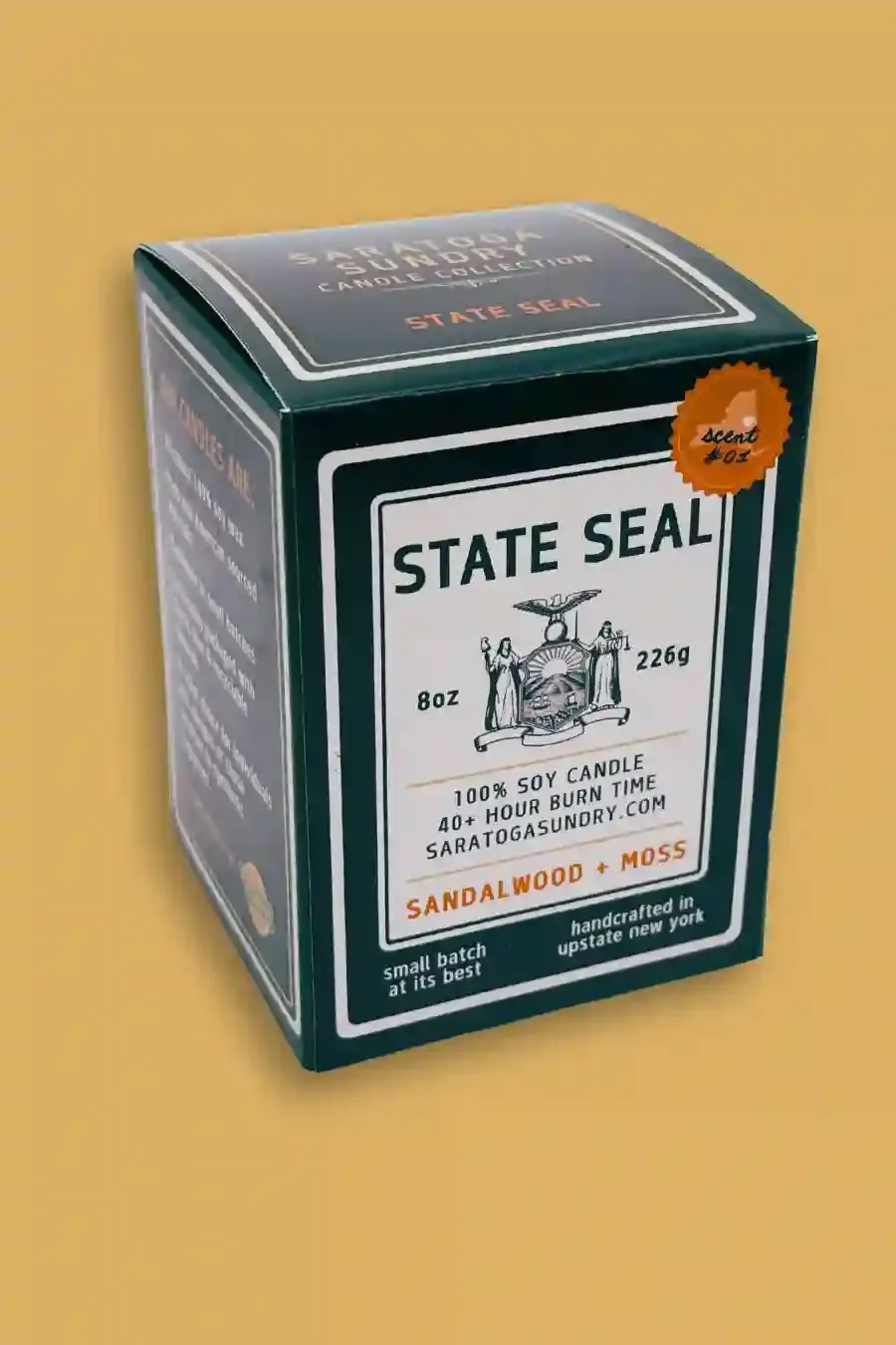 State Seal candle gift box from Saratoga Sundry scent with sandalwood and moss.webp