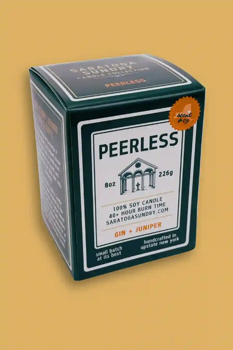 Peerless candle gift box from Saratoga Sundry scent with gin and juniper.webp