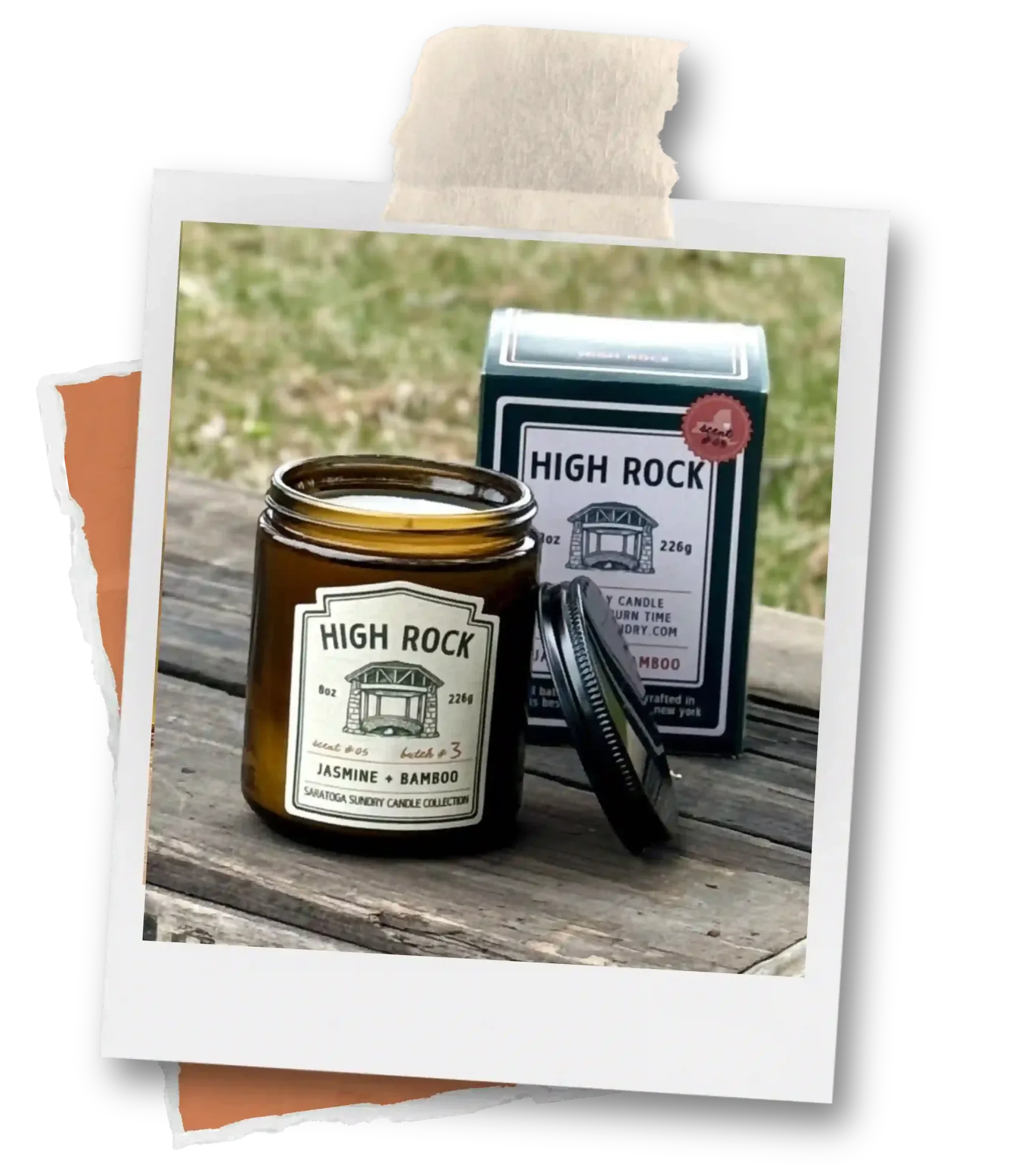 High Rock candle and gift box from Saratoga Sundry polaroid.webp