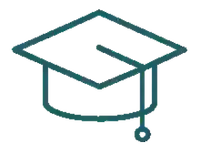 Outline of a graduation cap with a tassel.