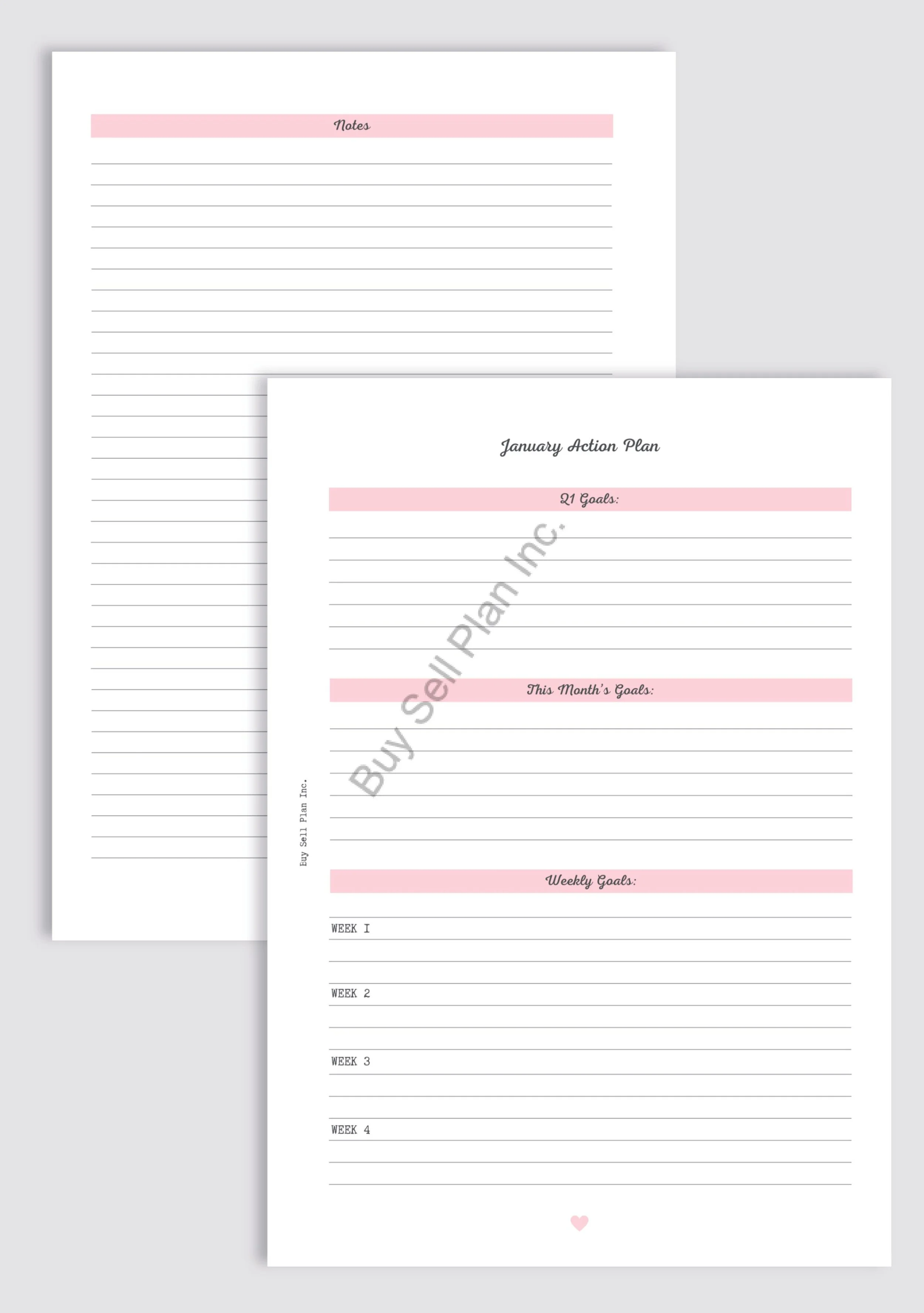 Monthly Action Plan, Pink, A5