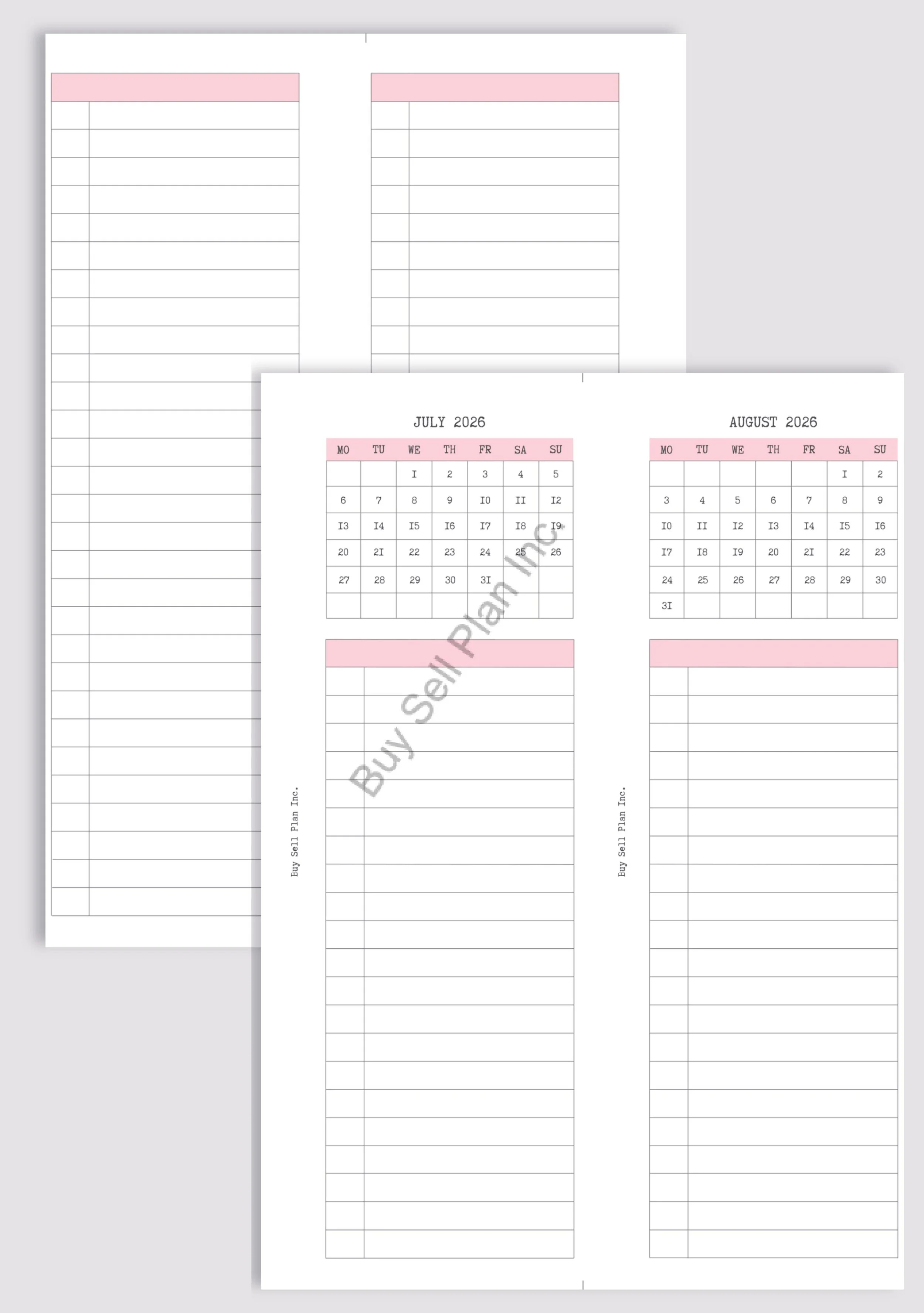 Monthly Calendar Card, 2026-2-Pink, A5