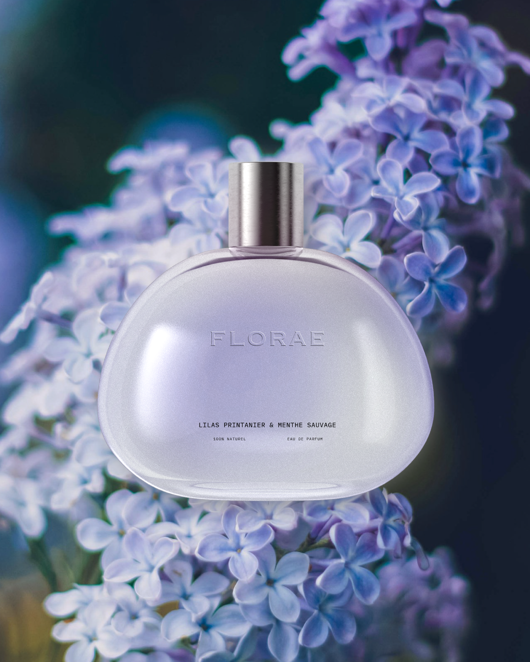 Bouteille de parfum sélection printemps de l'identité visuelle de FLORAE réalisé par le studio lapousse.