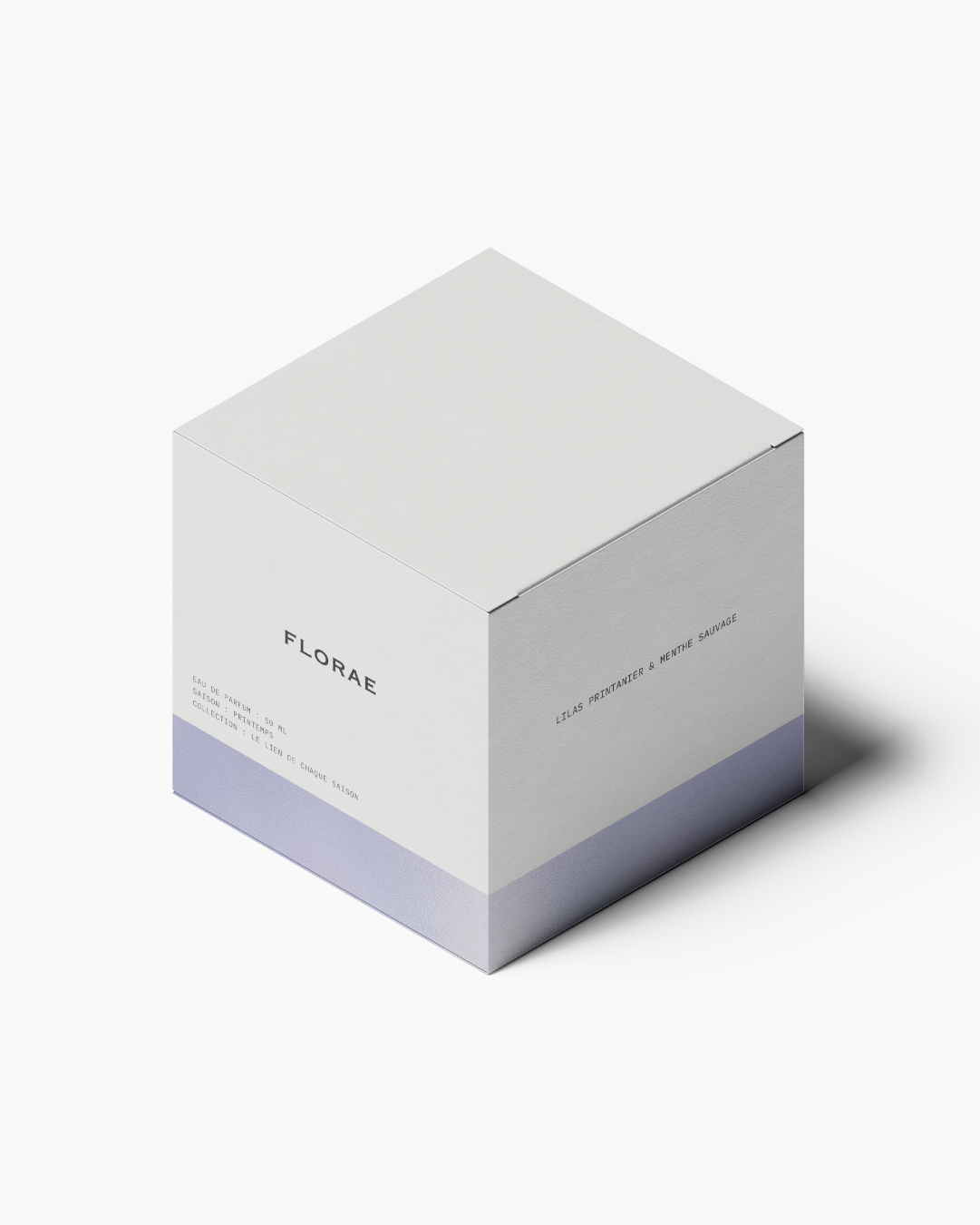 Packaging boite de parfum du printemps de l'identité visuelle de FLORAE réalisé par le studio lapousse.