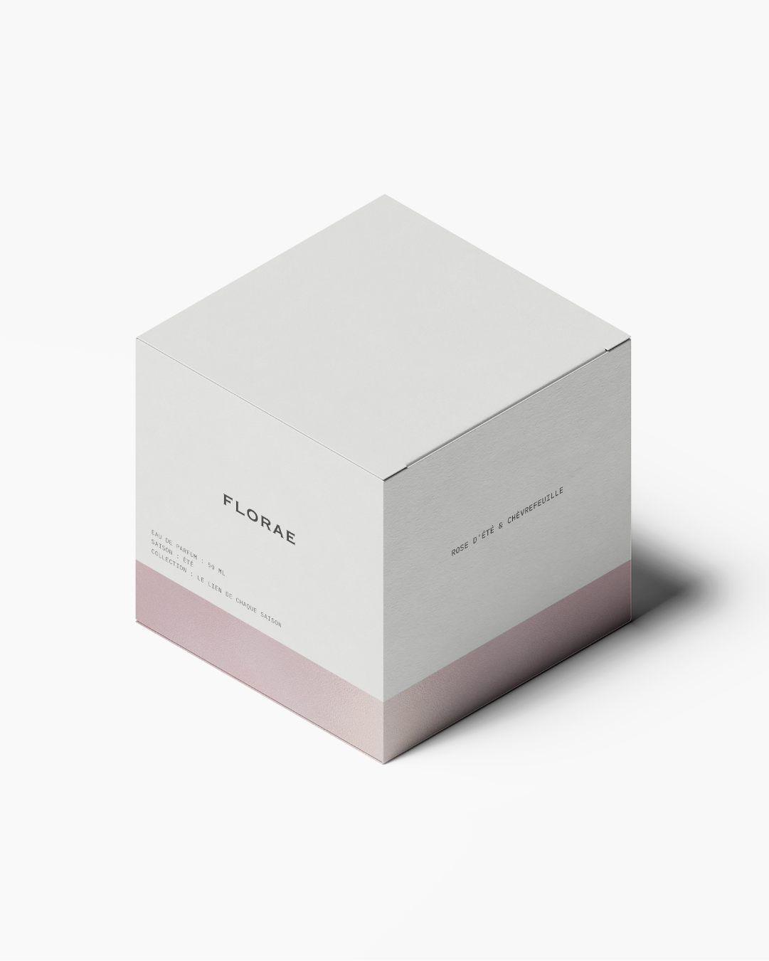 Packaging boite de parfum de l'été de l'identité visuelle de FLORAE réalisé par le studio de création lapousse.