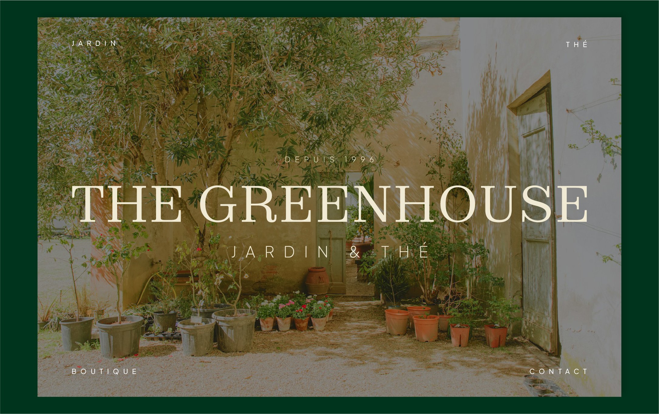 Landing page du site internet de l'entreprise de l'identité visuelle de THE GREENHOUSE réalisé par le studio lapousse.