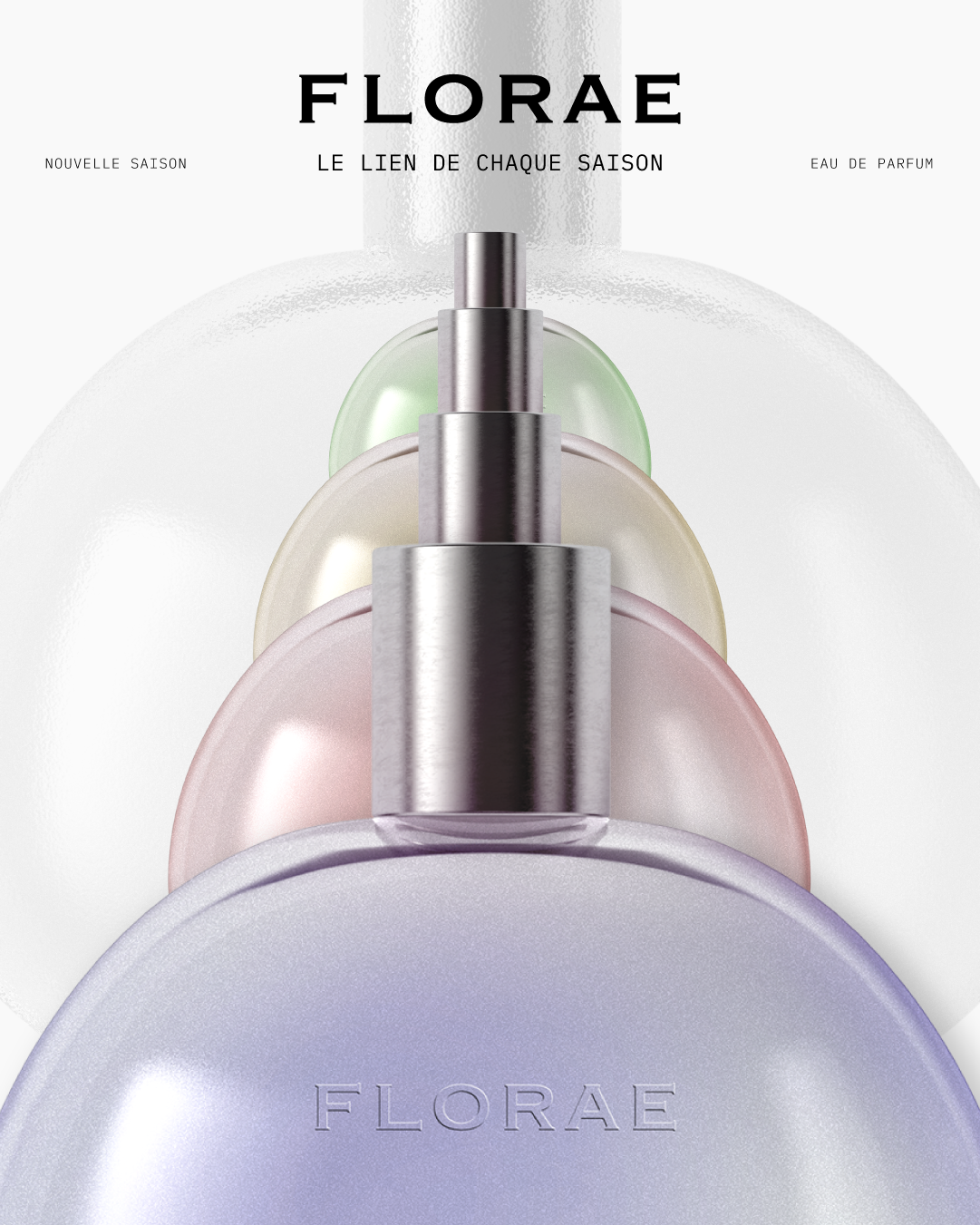 Présentation de la collection de parfum de l'identité visuelle de FLORAE réalisé par le studio de design lapousse.