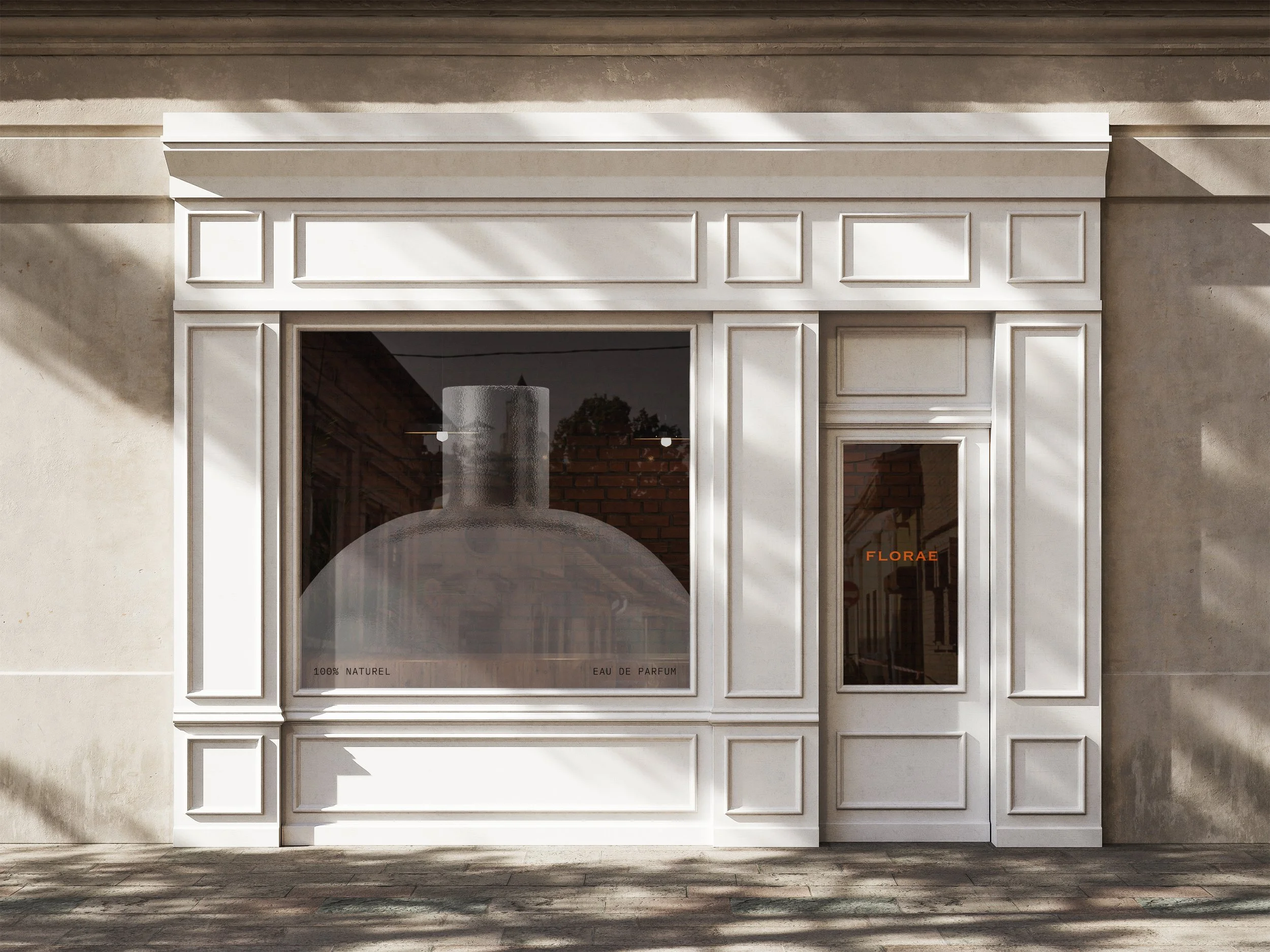 Devanture du magasin parfumerie de l'identité visuelle de FLORAE réalisé par le studio de création lapousse.