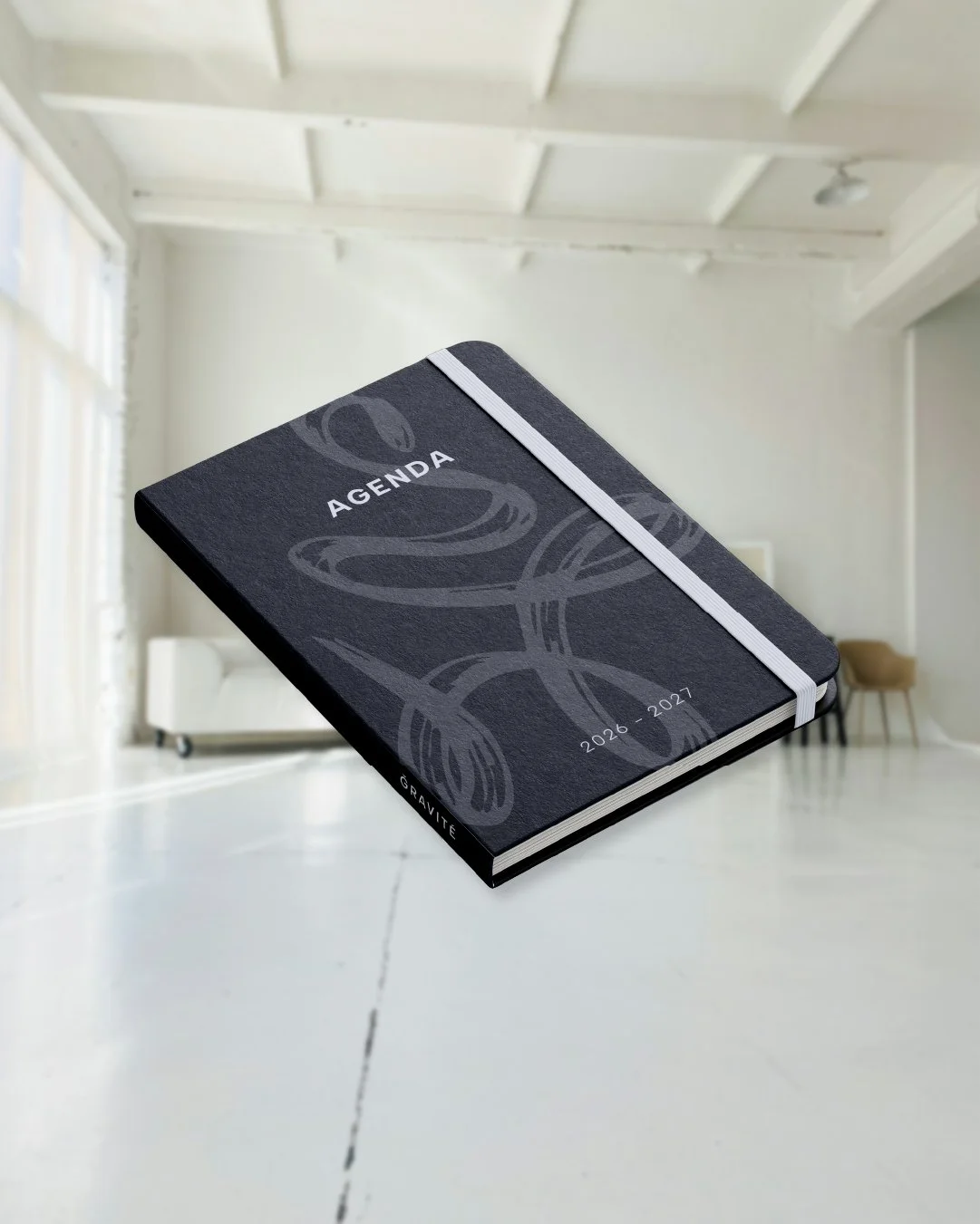 Agenda pour l'organisation du studio de l'identité visuelle de GRAVITÉ réalisé par le studio de design lapousse.