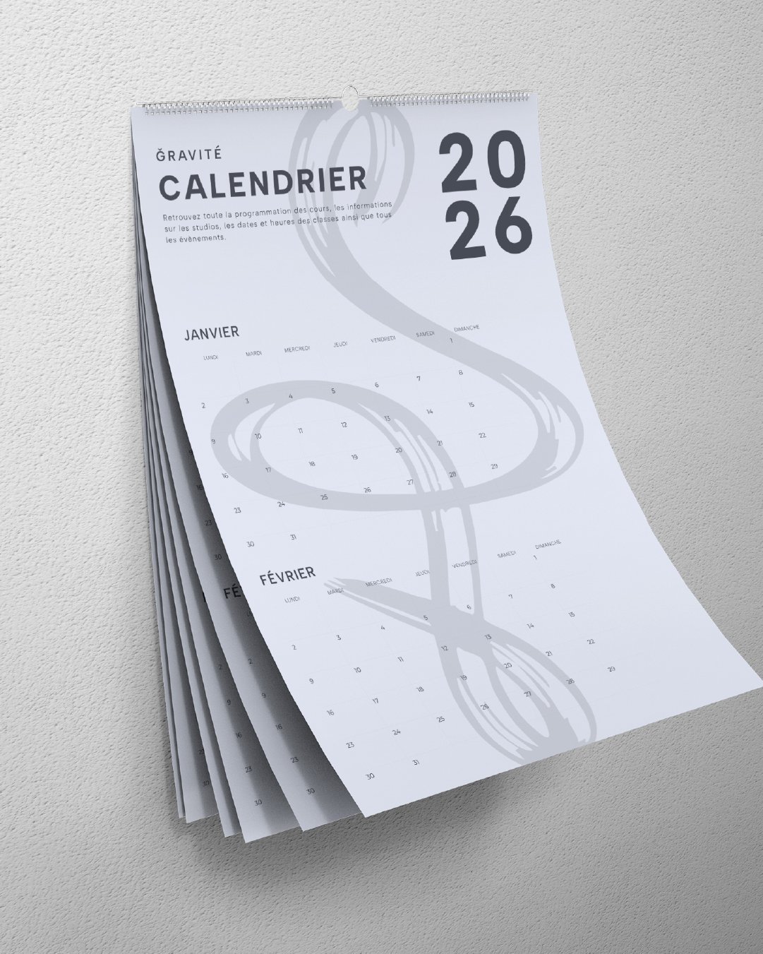 Calendrier pour l'organisation du studio de l'identité visuelle de GRAVITÉ réalisé par le studio indépendant lapousse.