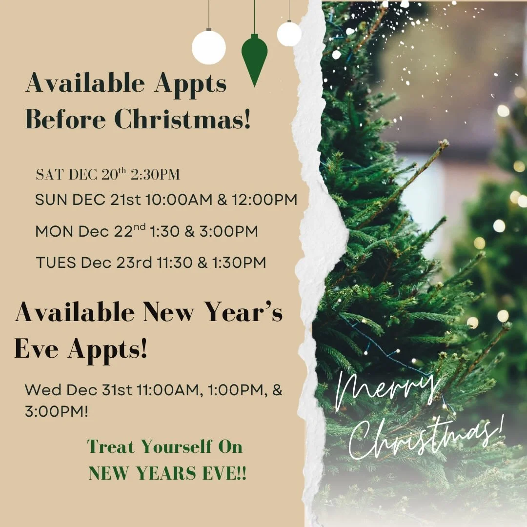 🎄I opened some availability for these last two weeks of &ldquo;the holiday experience&rdquo; to put it nicely! 😂 
FEELING STRESSED?! Book your massage!
✨New Years Eve sessions available too! 💆&zwj;♀️
✨And check out all our amazing Christmas deals 
