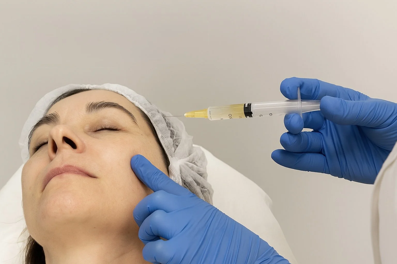 Aplicación de tratamiento de mesoterapia facial por profesional médico