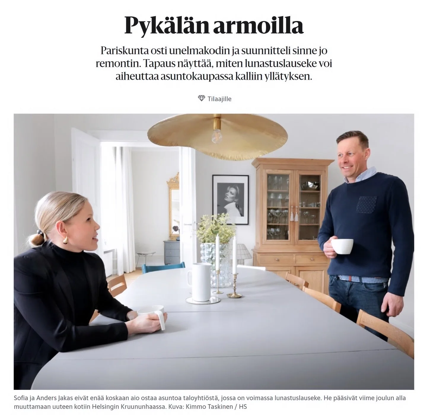 Voitko kuvitella tilanteen, jossa menet&auml;t juuri ostamasi asunnon?🏡T&auml;n&auml;&auml;n Hesarissa julkaistiin artikkeli lunastuslausekkeesta, jossa p&auml;&auml;simme mieheni kanssa kertomaan omista kokemuksistamme.

Lunastuslauseke on vanha k&