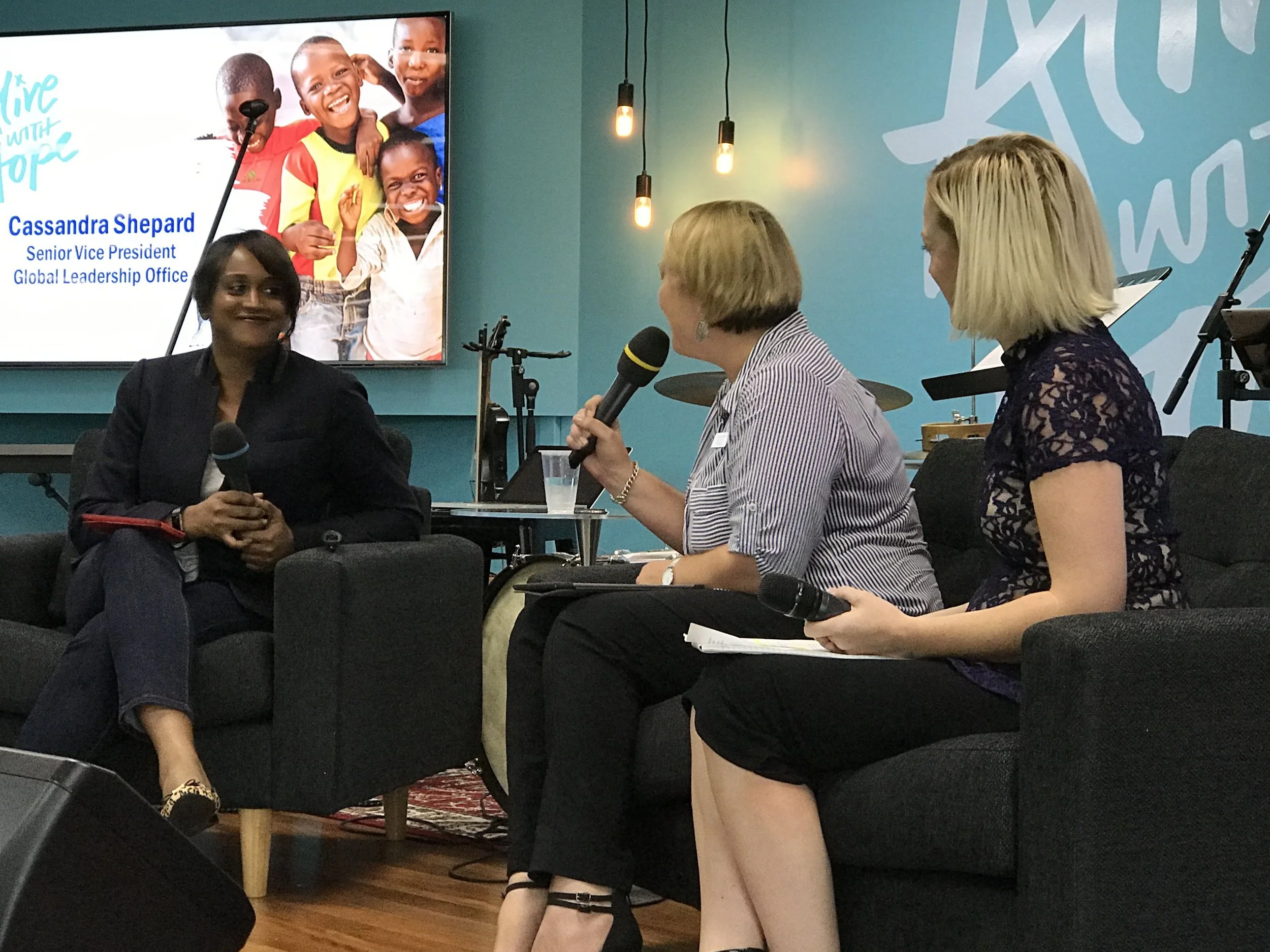 Cassandra being interviewed after speaking In Australia