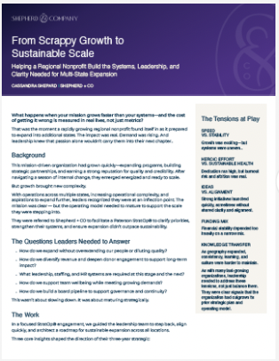 Case study that shows how Shepherd + CO helped a regional nonprofit through StratOp