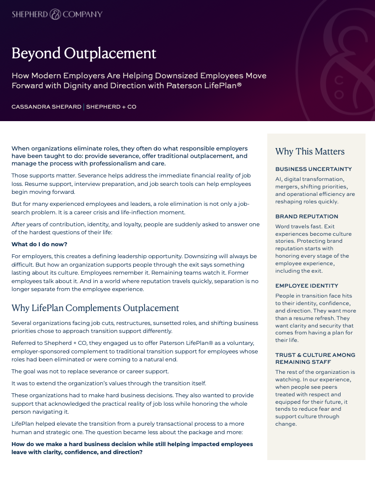 LifePlan outplacement case study for organizations supporting downsized employees with dignity and direction